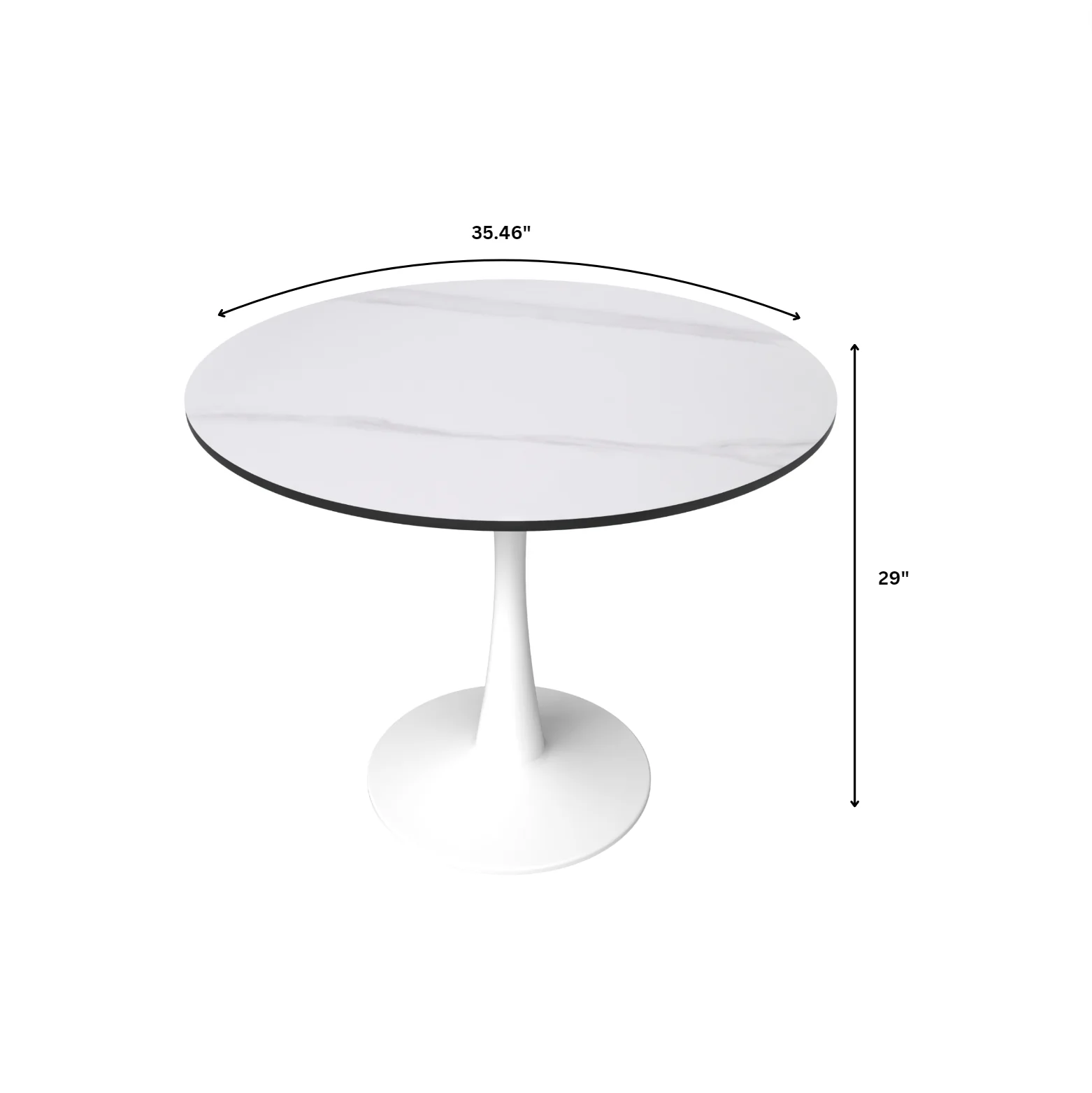 Bristol 35" round dining table White base with White Sintered stone Top