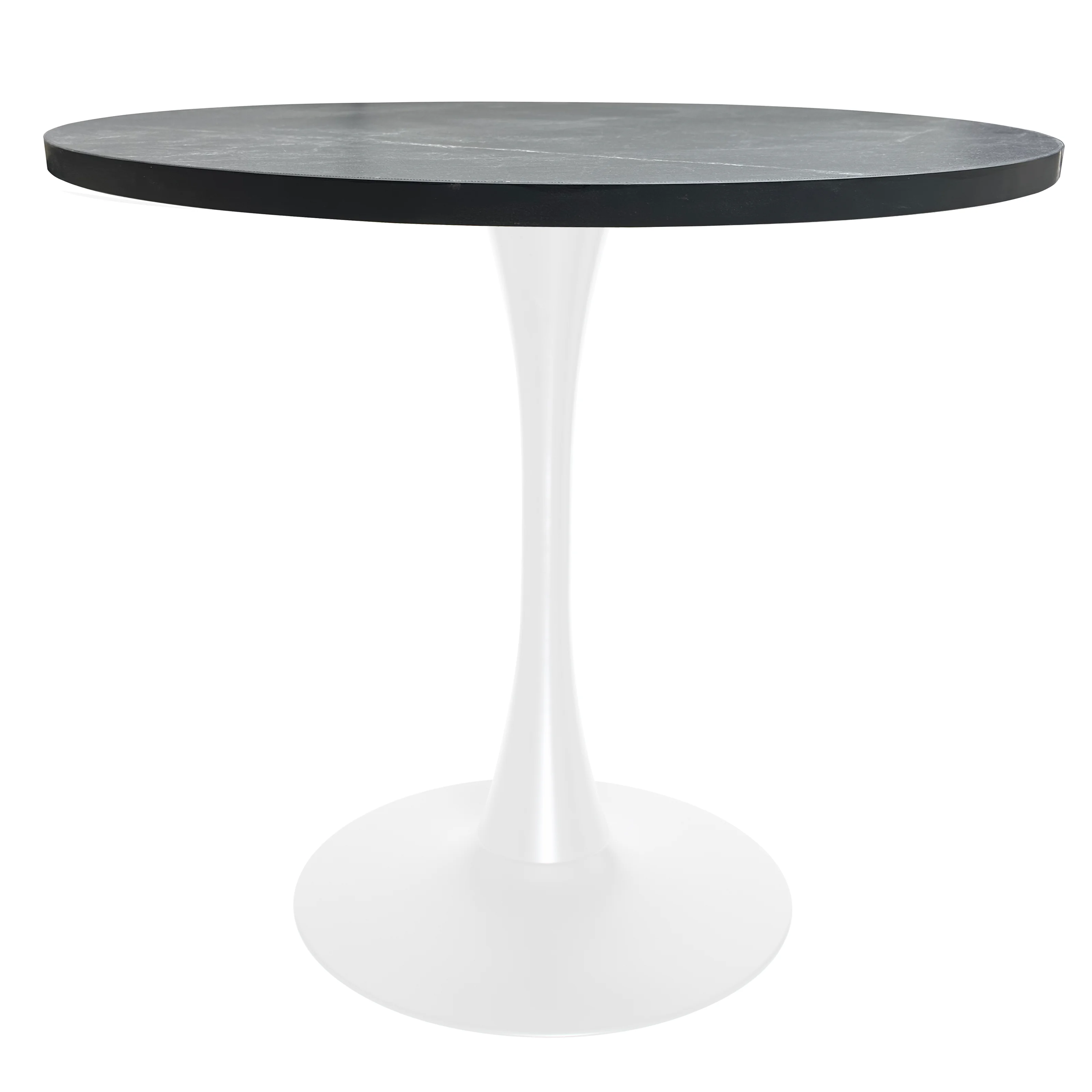 Bristol Dining table, White Base with 36" Round Marbleized Black MDF top