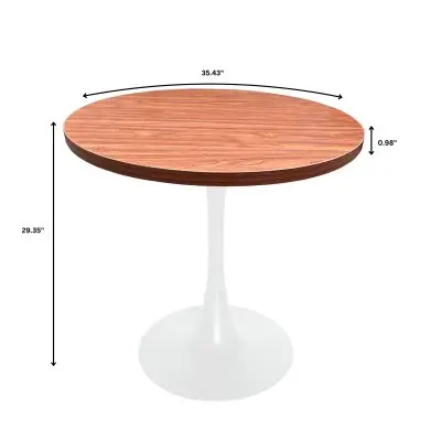 Bristol Dining table, White Base with 36" Round Cognac Brown MDF top