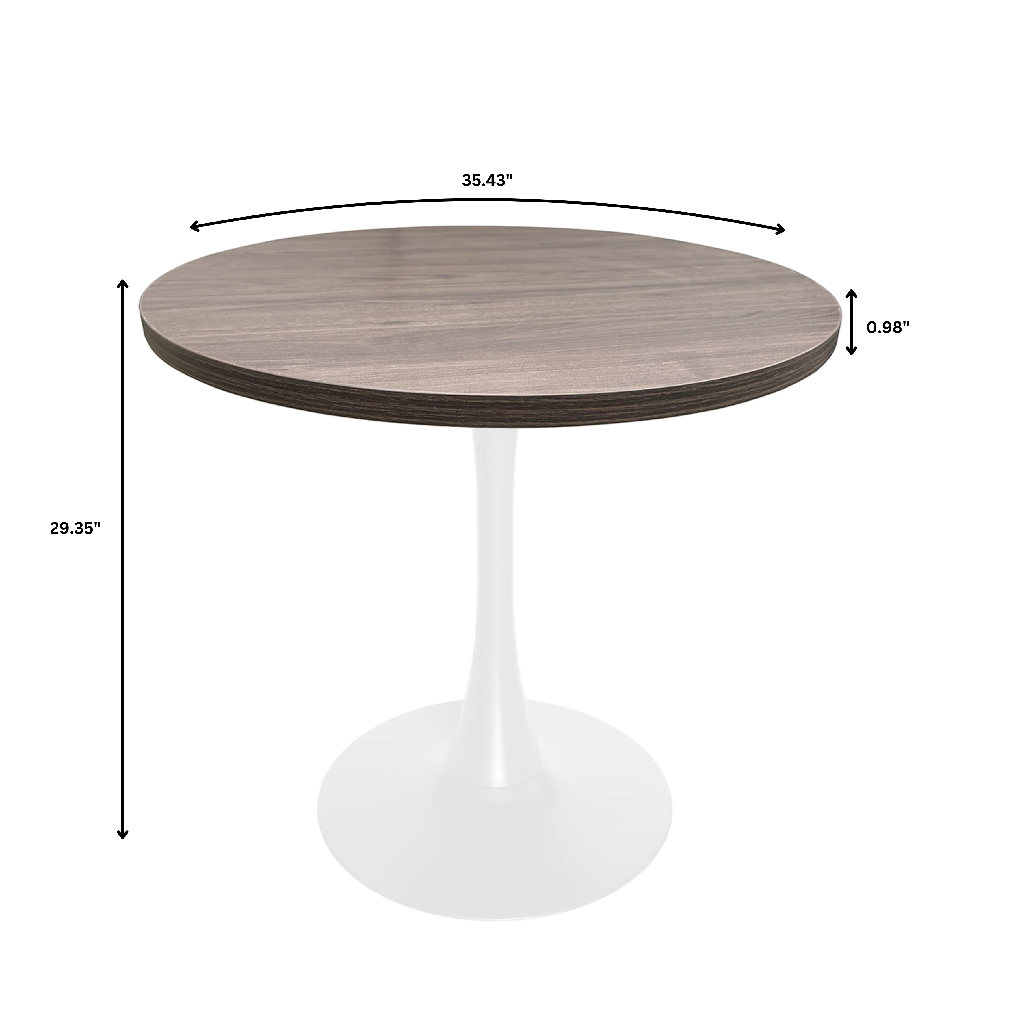 Bristol Dining table, White Base with 36" Round Dark Walnut MDF top