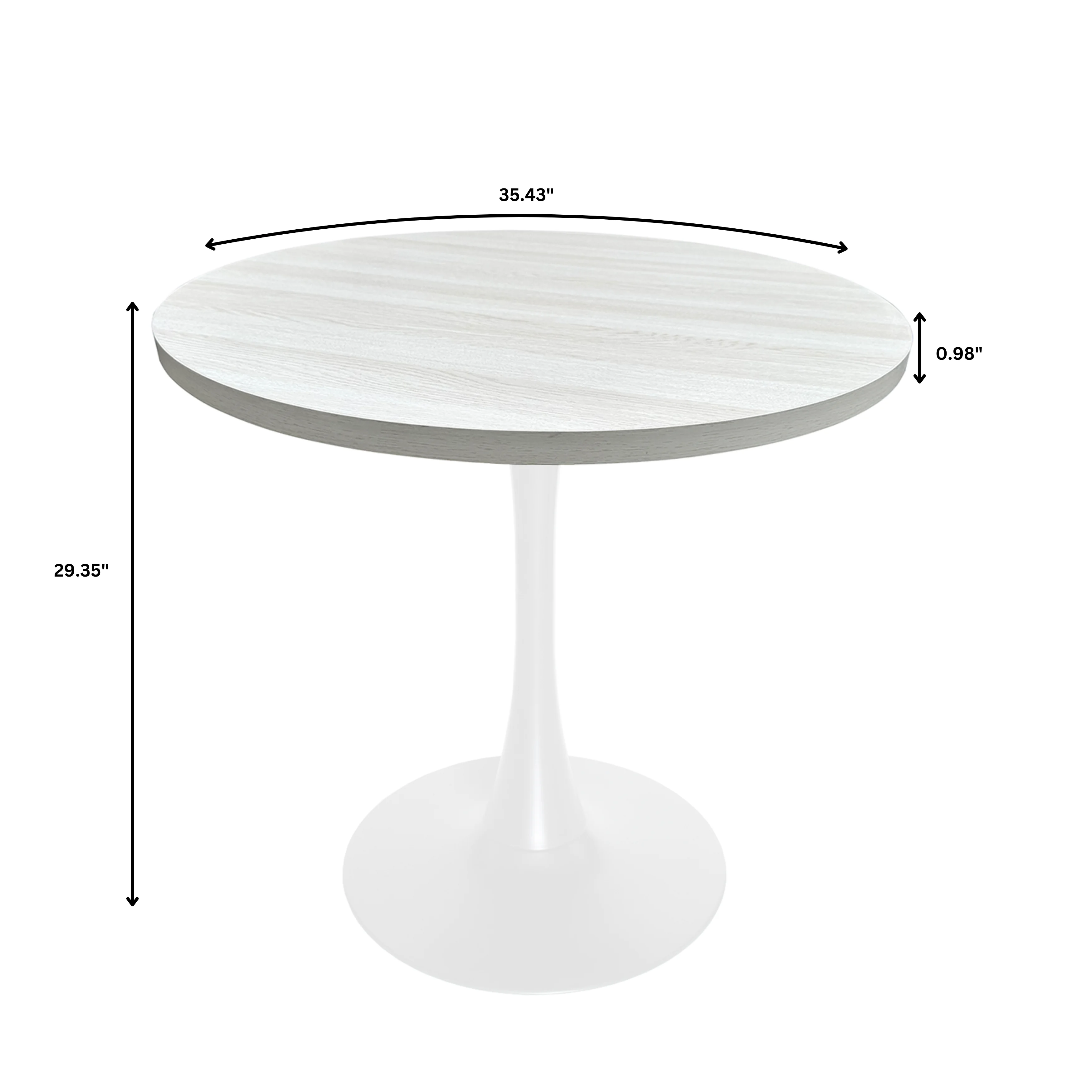 Bristol Dining table, White Base with 36" Round Light Natural MDF top