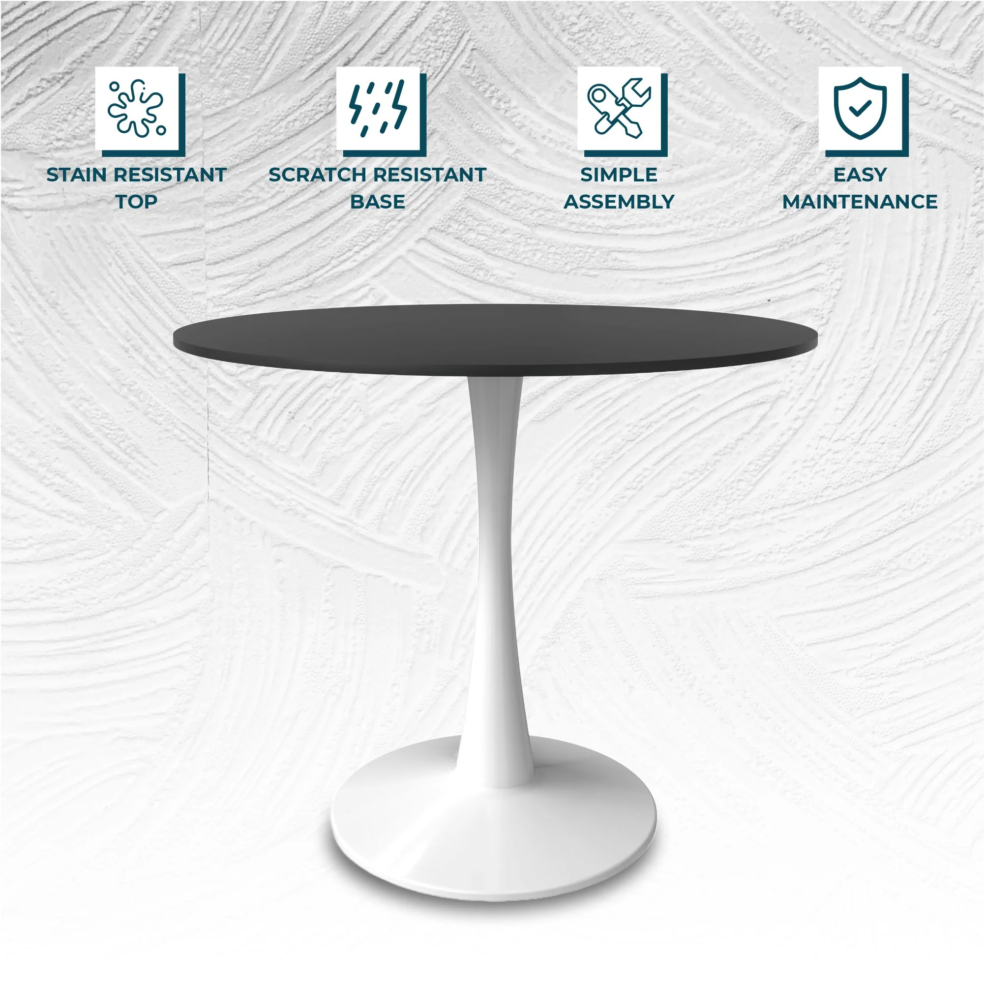 Bristol, 40" Round dining table in White Base with Blacktop