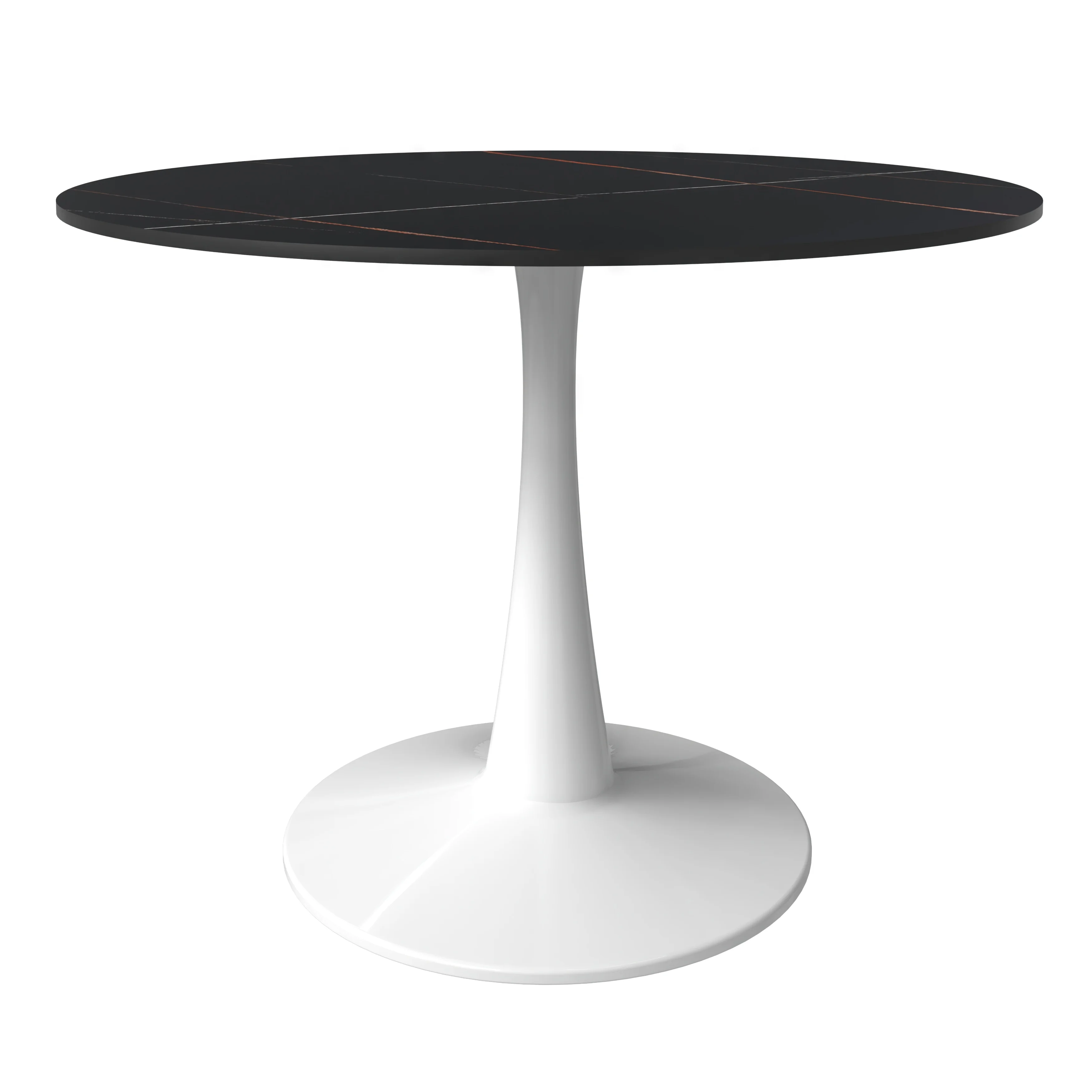 Bristol 40" round dining table White base with Black Sintered stone Top