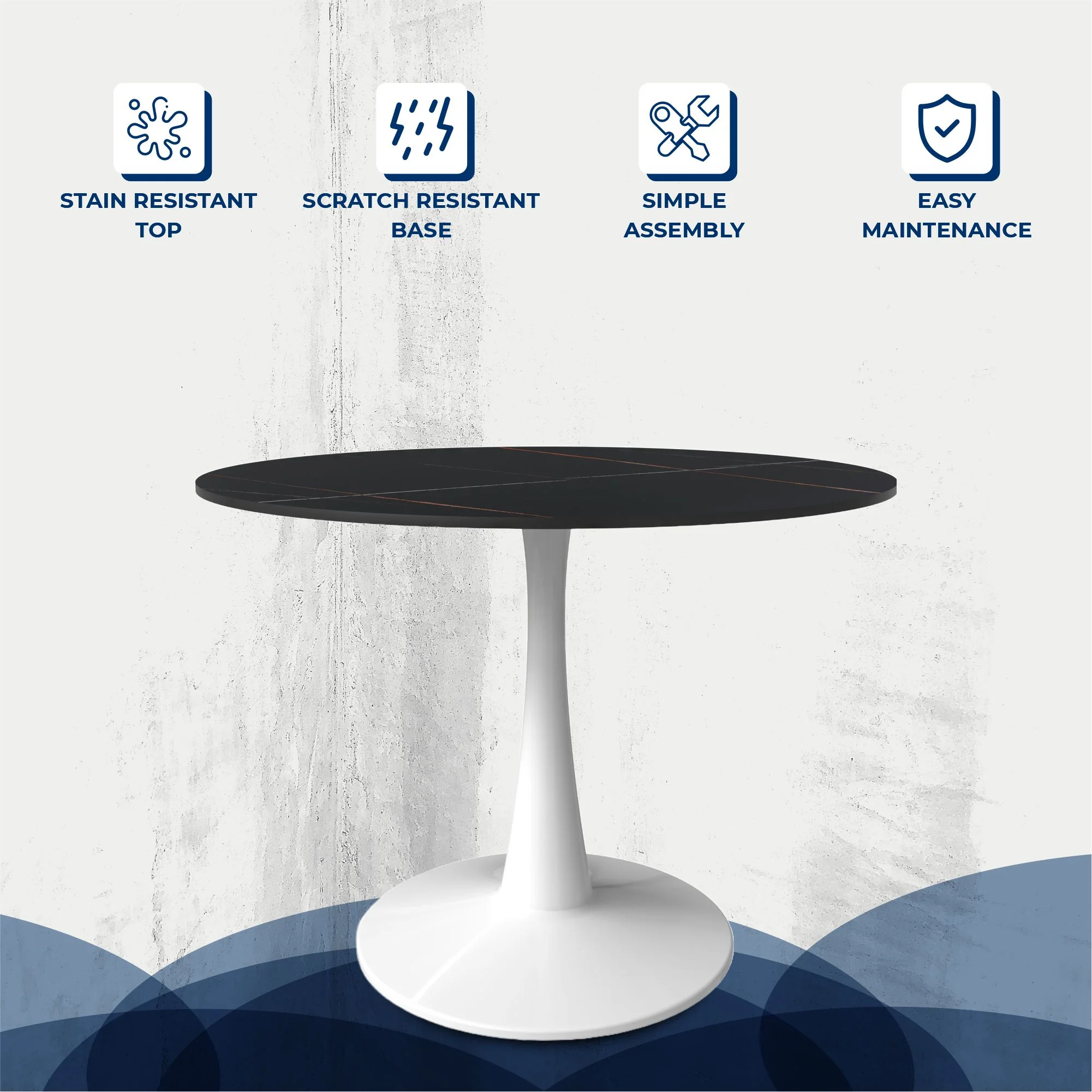 Bristol 40" round dining table White base with Black Sintered stone Top