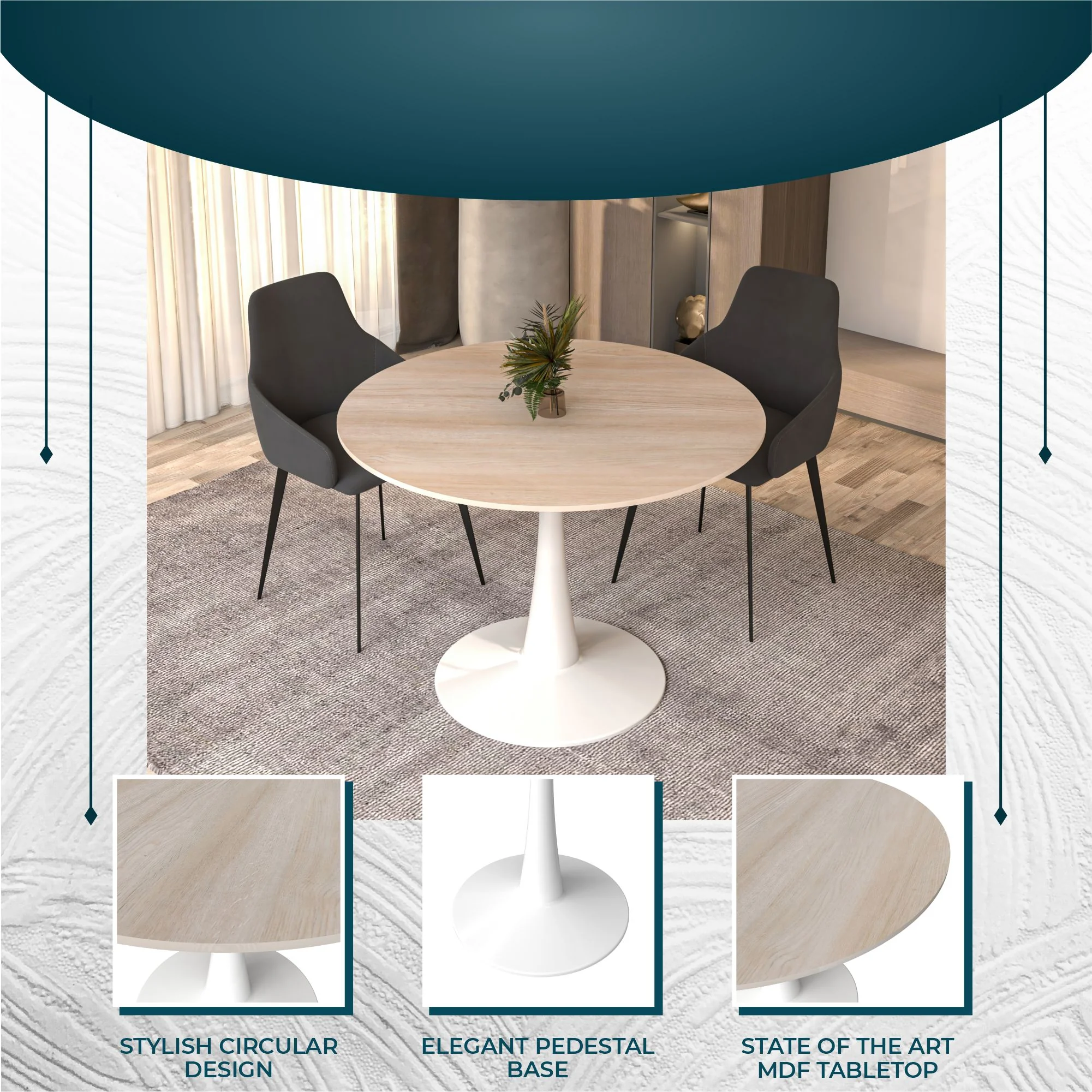 Bristol 40" round dining table White base with marbled MDF top