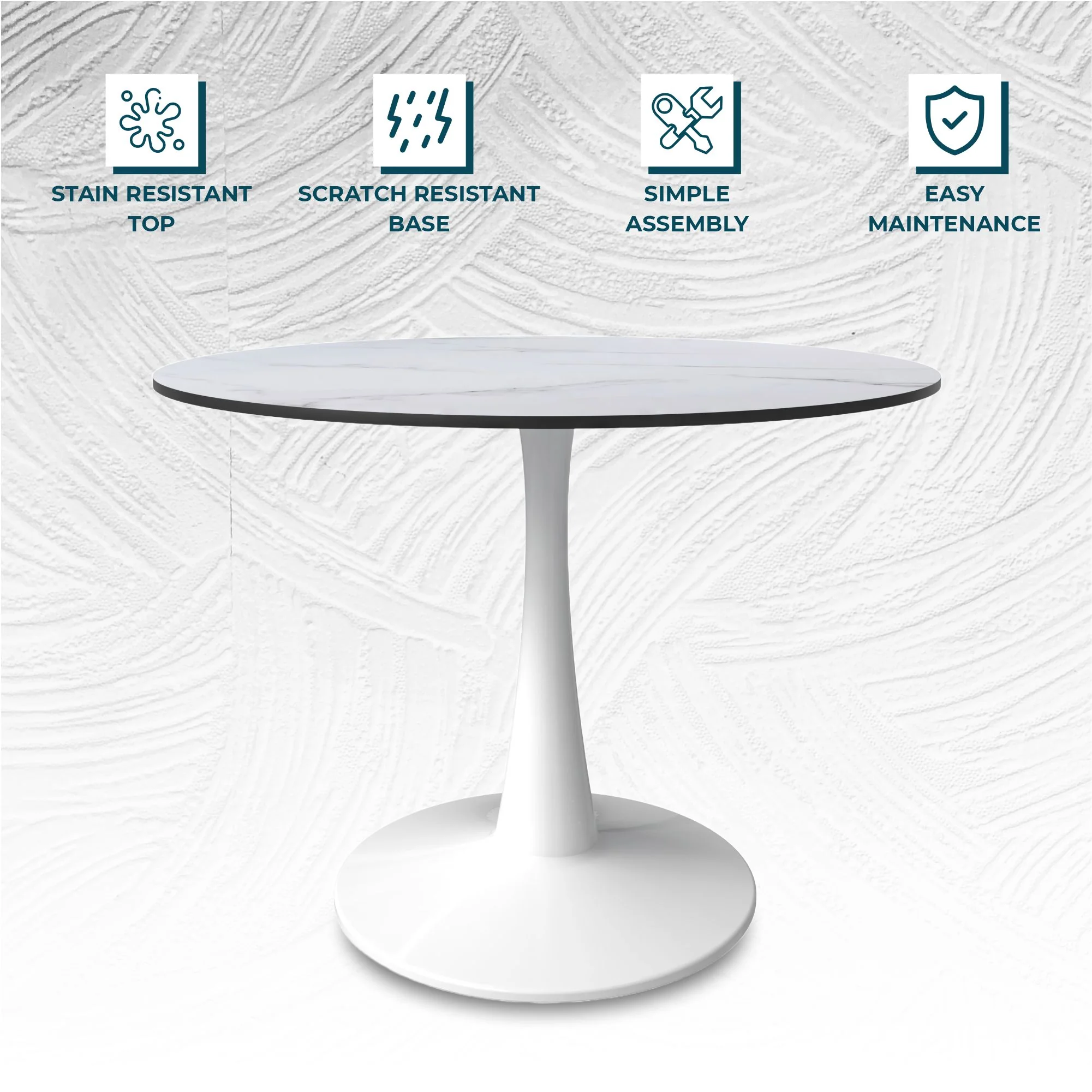 Bristol 40" round dining table White base with marbled MDF top