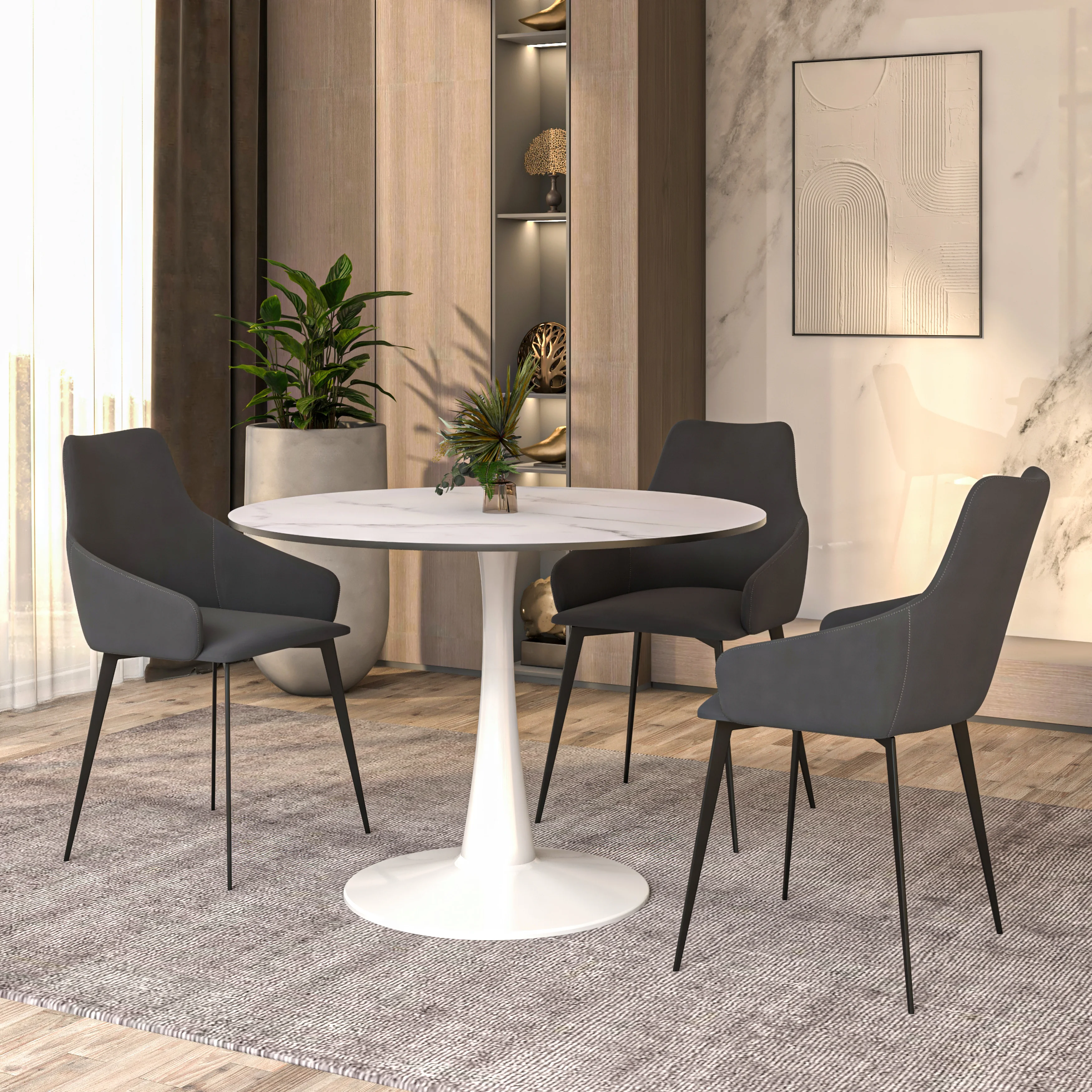 Bristol 40" round dining table White base with marbled MDF top