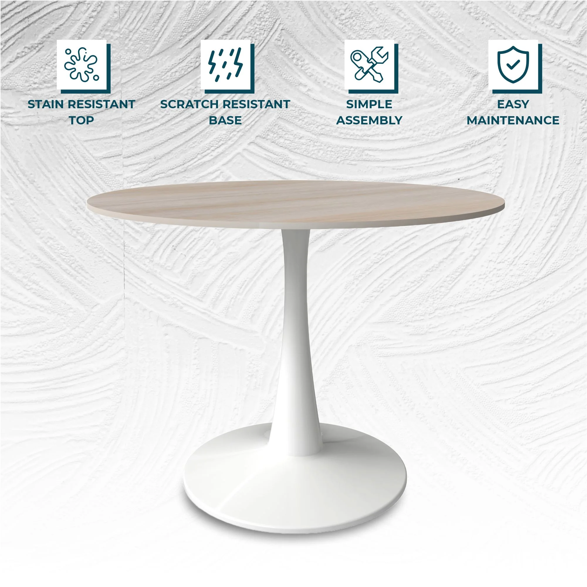 Bristol 40" round dining table White base with marbled MDF top