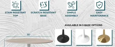 Bristol 40" round dining table White base with marbled MDF top