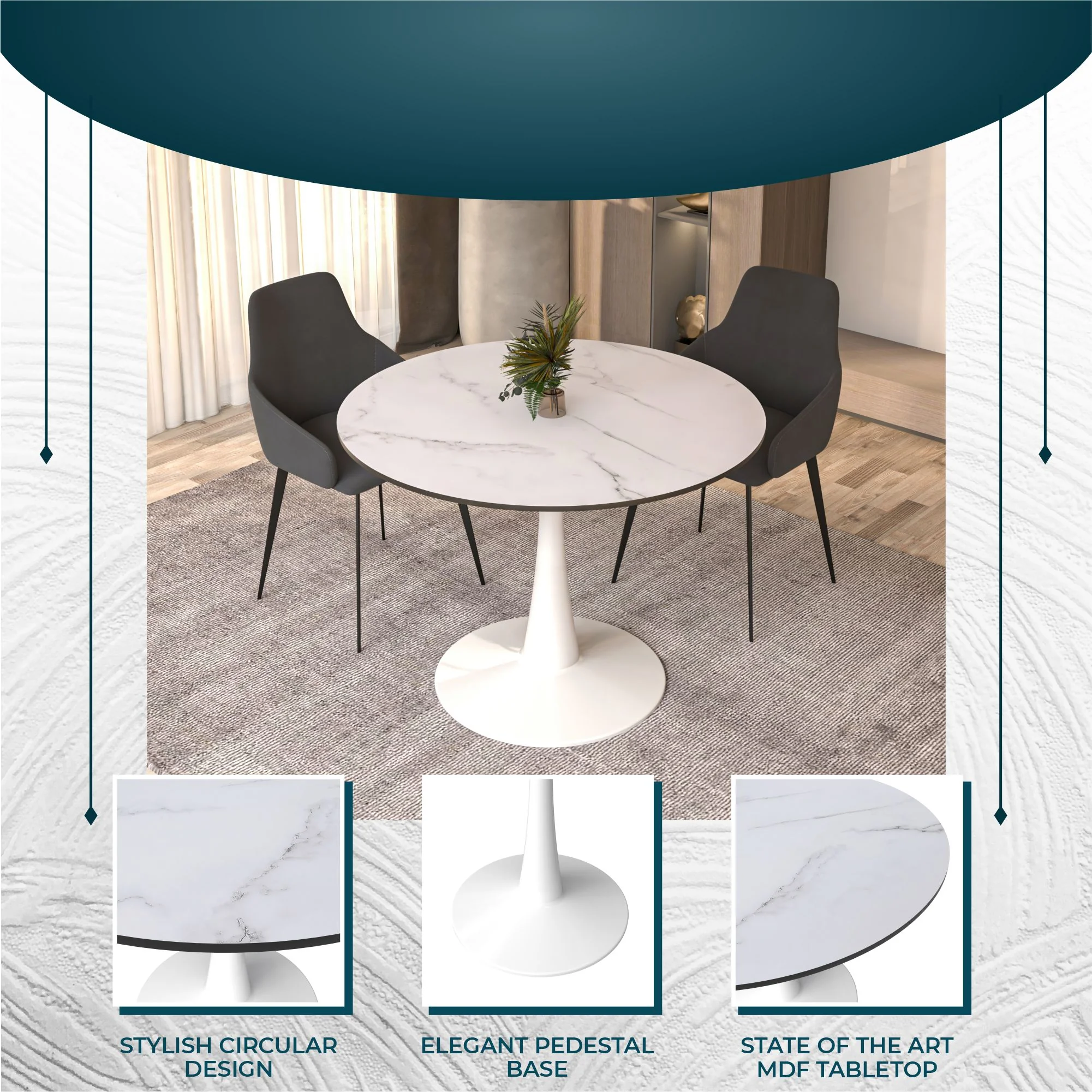 Bristol, 40" Round dining table in White