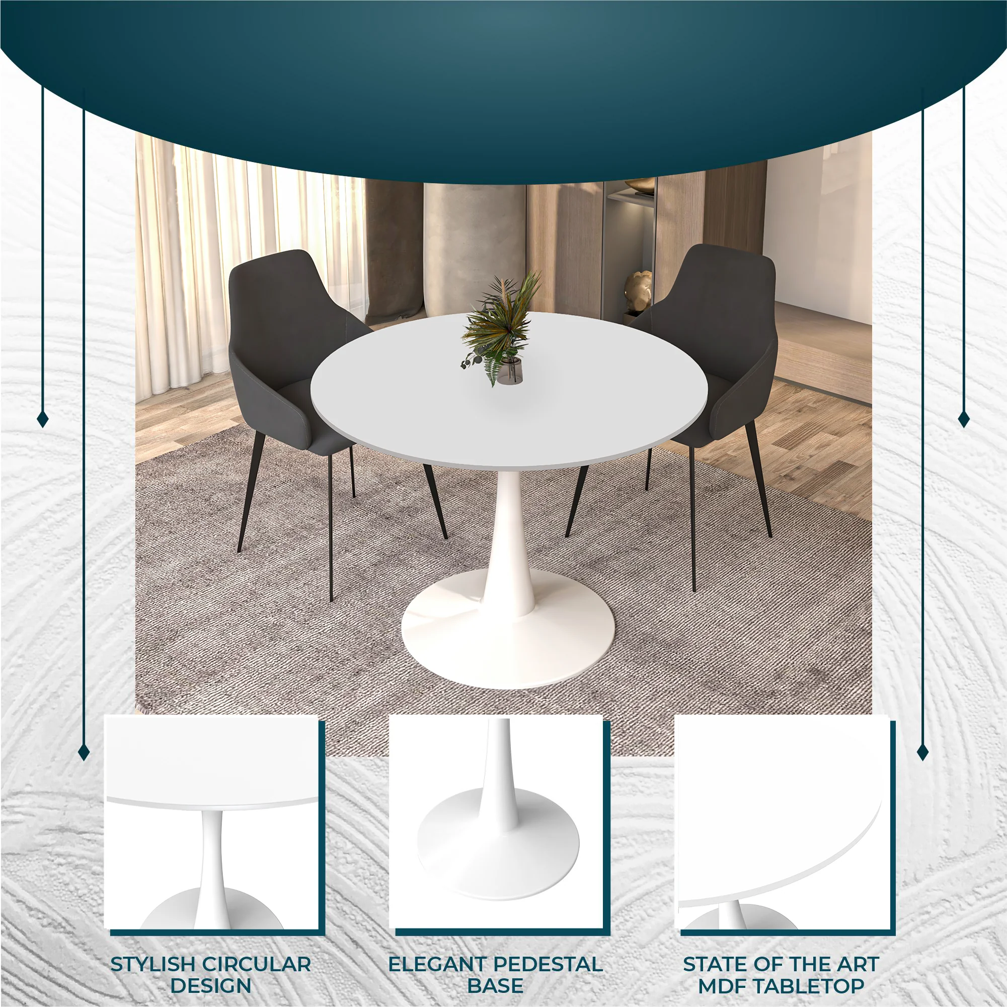 Bristol, 40" Round dining table in White