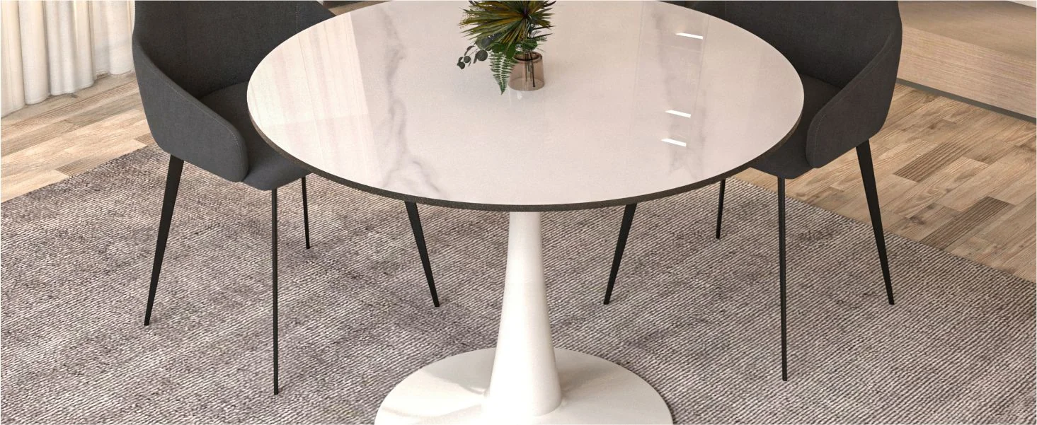 Bristol 40" round dining table White base with White Sintered stone Top