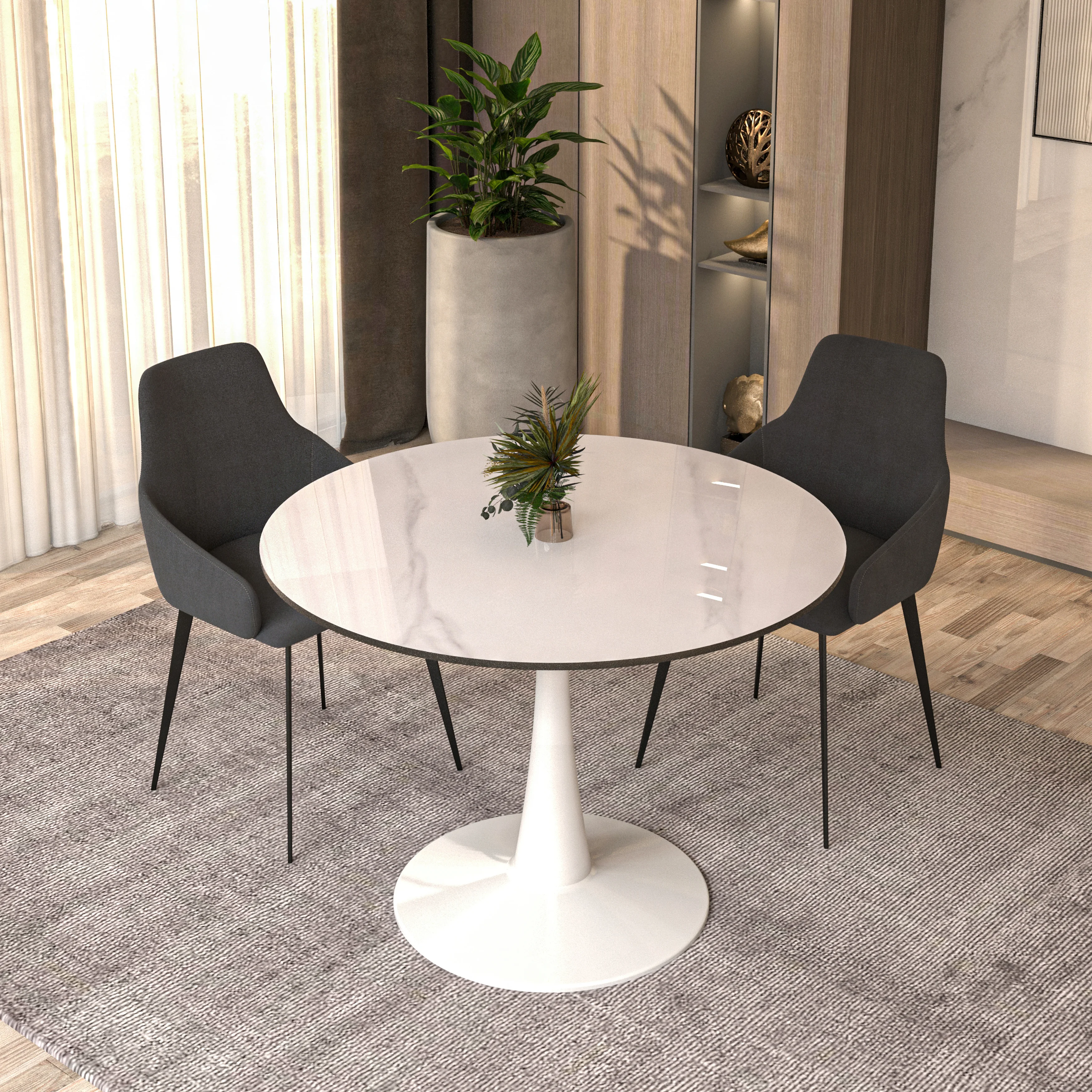 Bristol 40" round dining table White base with White Sintered stone Top