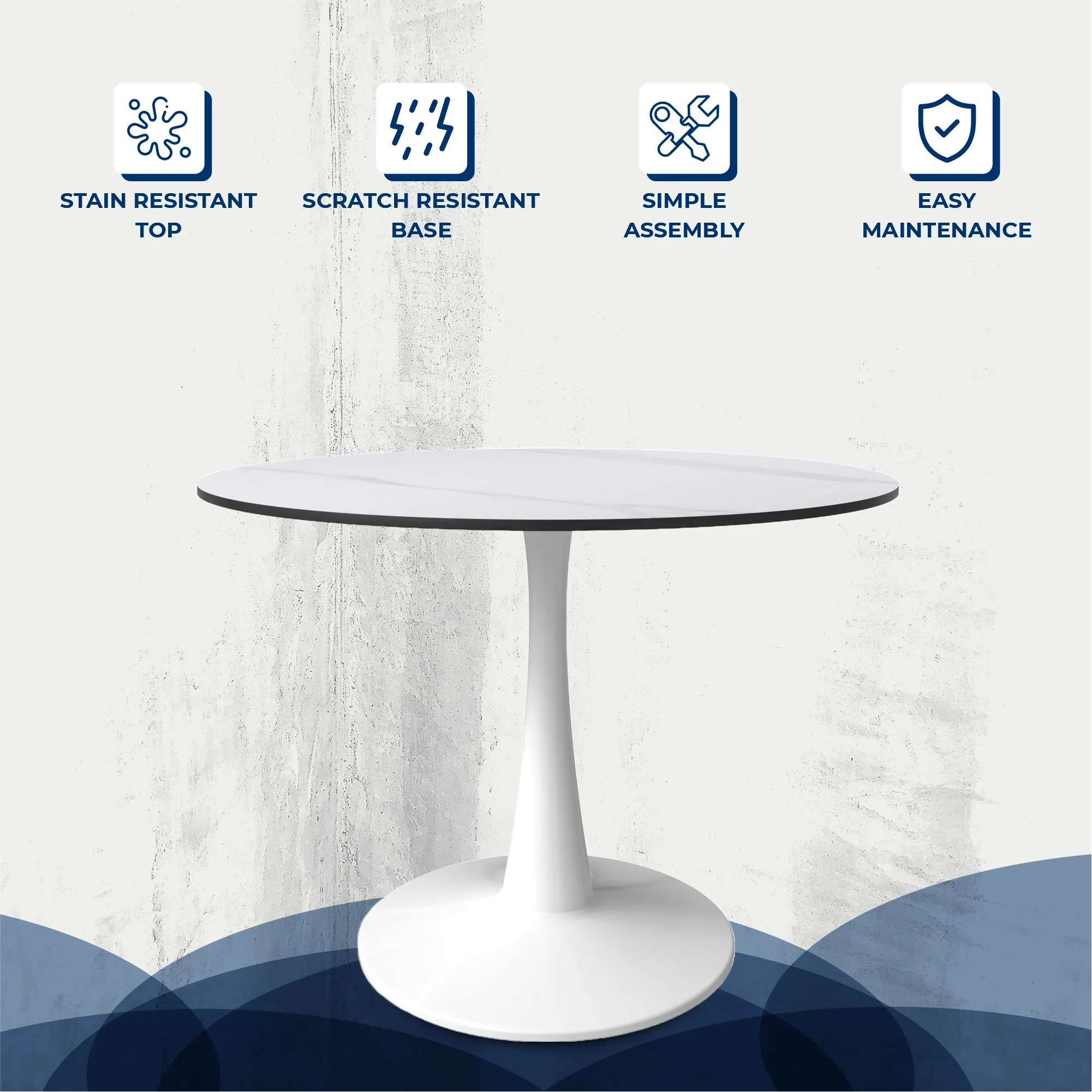 Bristol 40" round dining table White base with White Sintered stone Top
