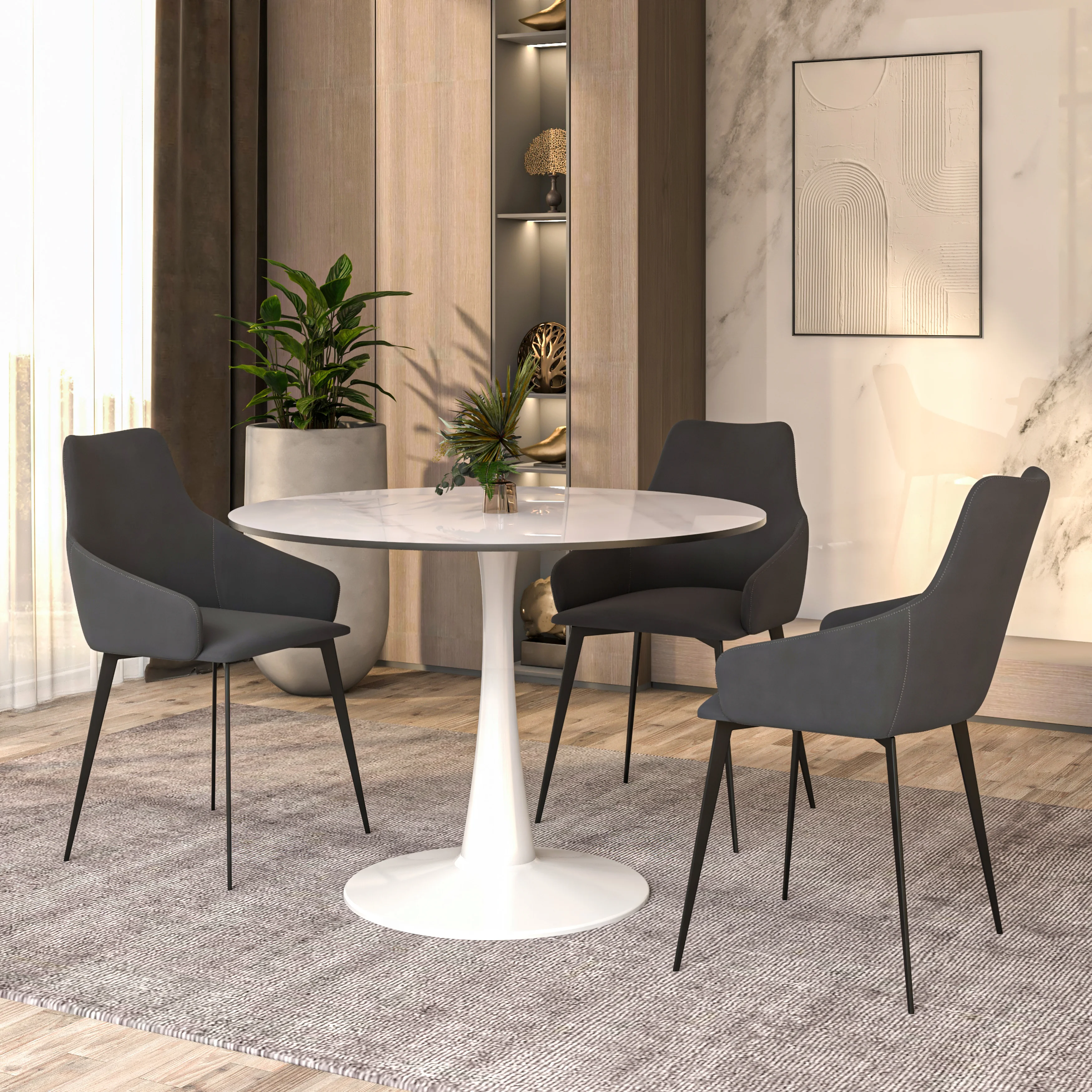 Bristol 40" round dining table White base with White Sintered stone Top