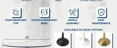 Bristol 40" round dining table White base with White Sintered stone Top