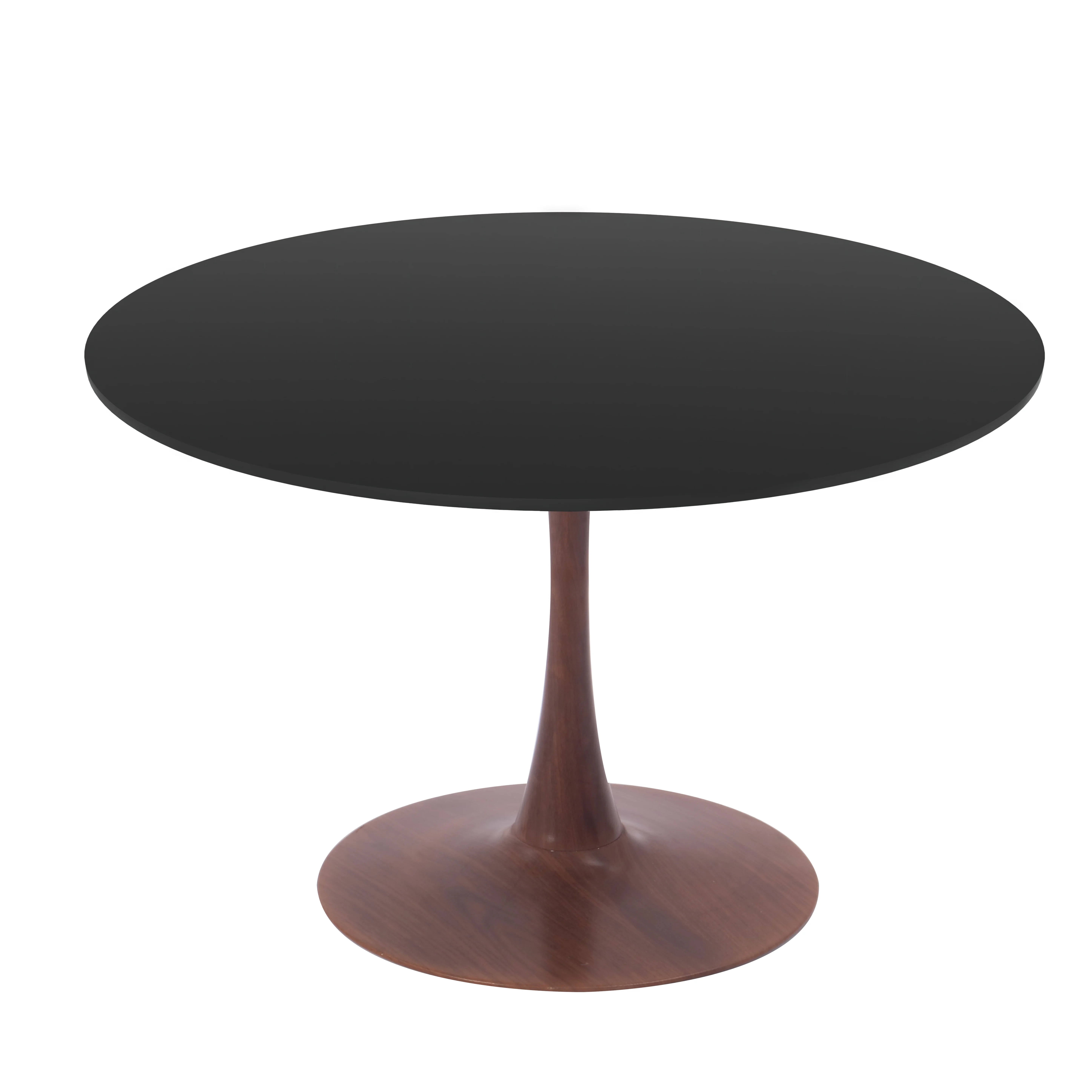 Bristol 35" Round Dining Table Wood Transfer Walnut Base with MDF Black Top