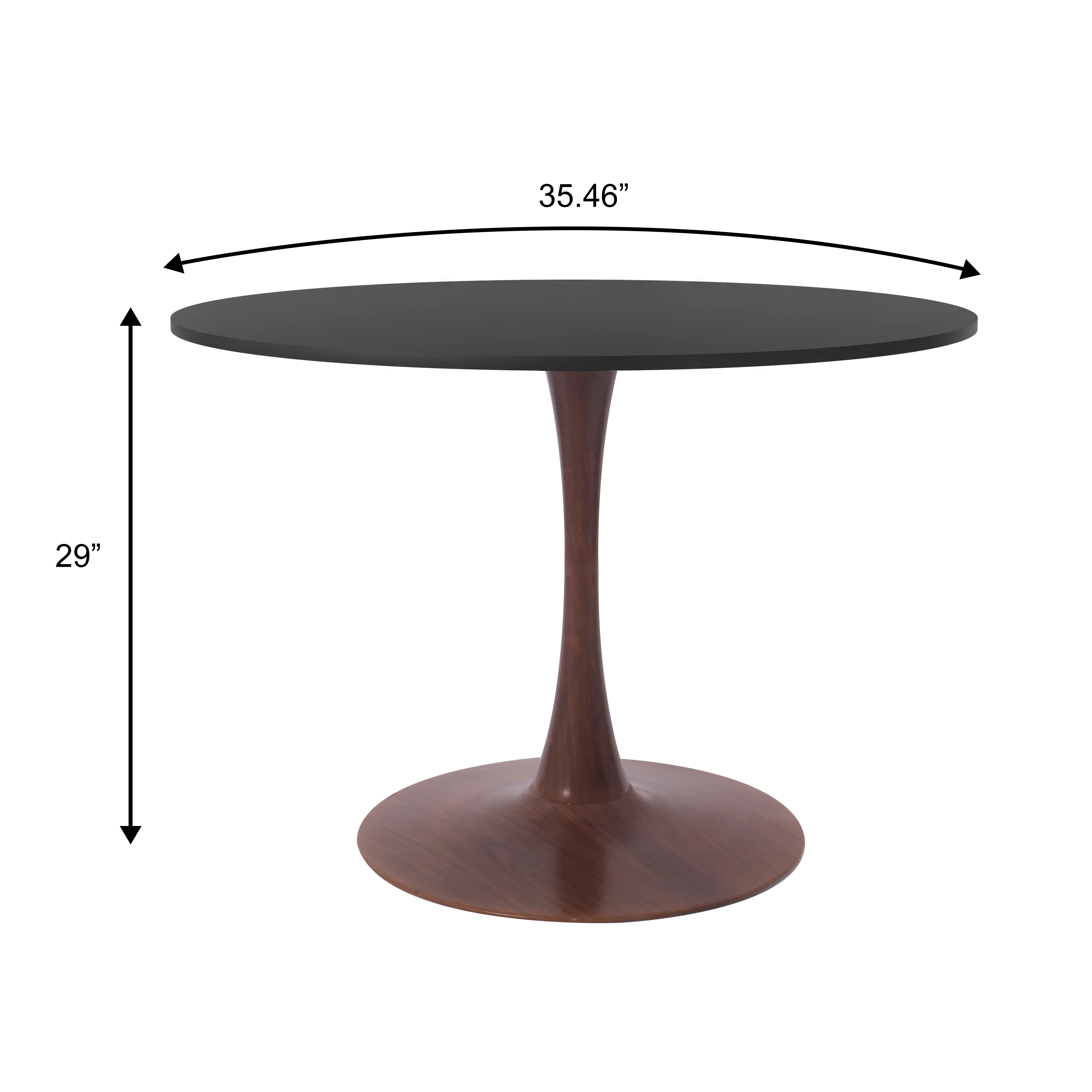 Bristol 35" Round Dining Table Wood Transfer Walnut Base with MDF Black Top