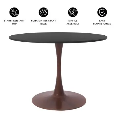Bristol 35" Round Dining Table Wood Transfer Walnut Base with MDF Black Top