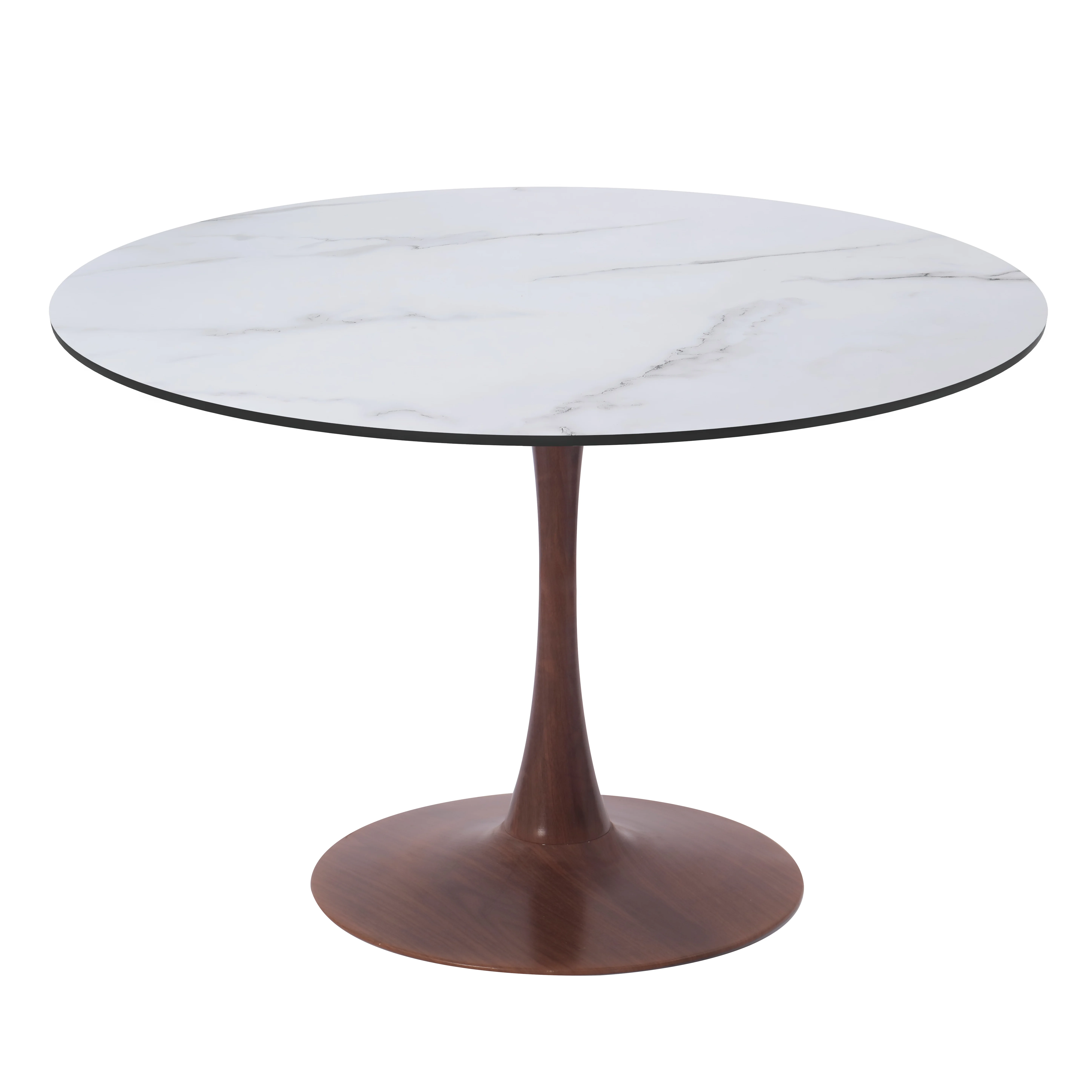 Bristol 35" Round Dining Table Wood Transfer Walnut Base with MDF Marbled White Top