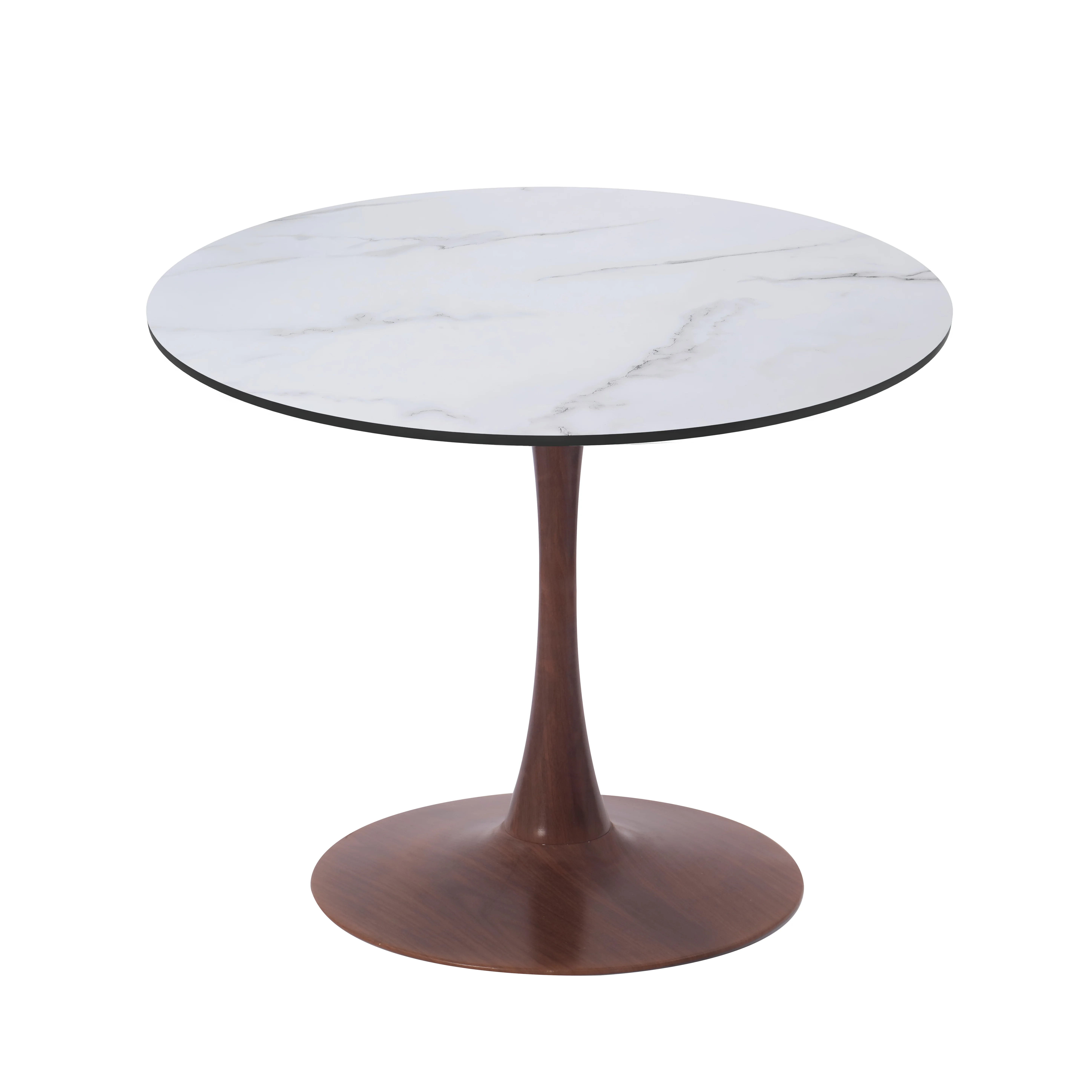 Bristol 35" Round Dining Table Wood Transfer Walnut Base with MDF Marbled White Top