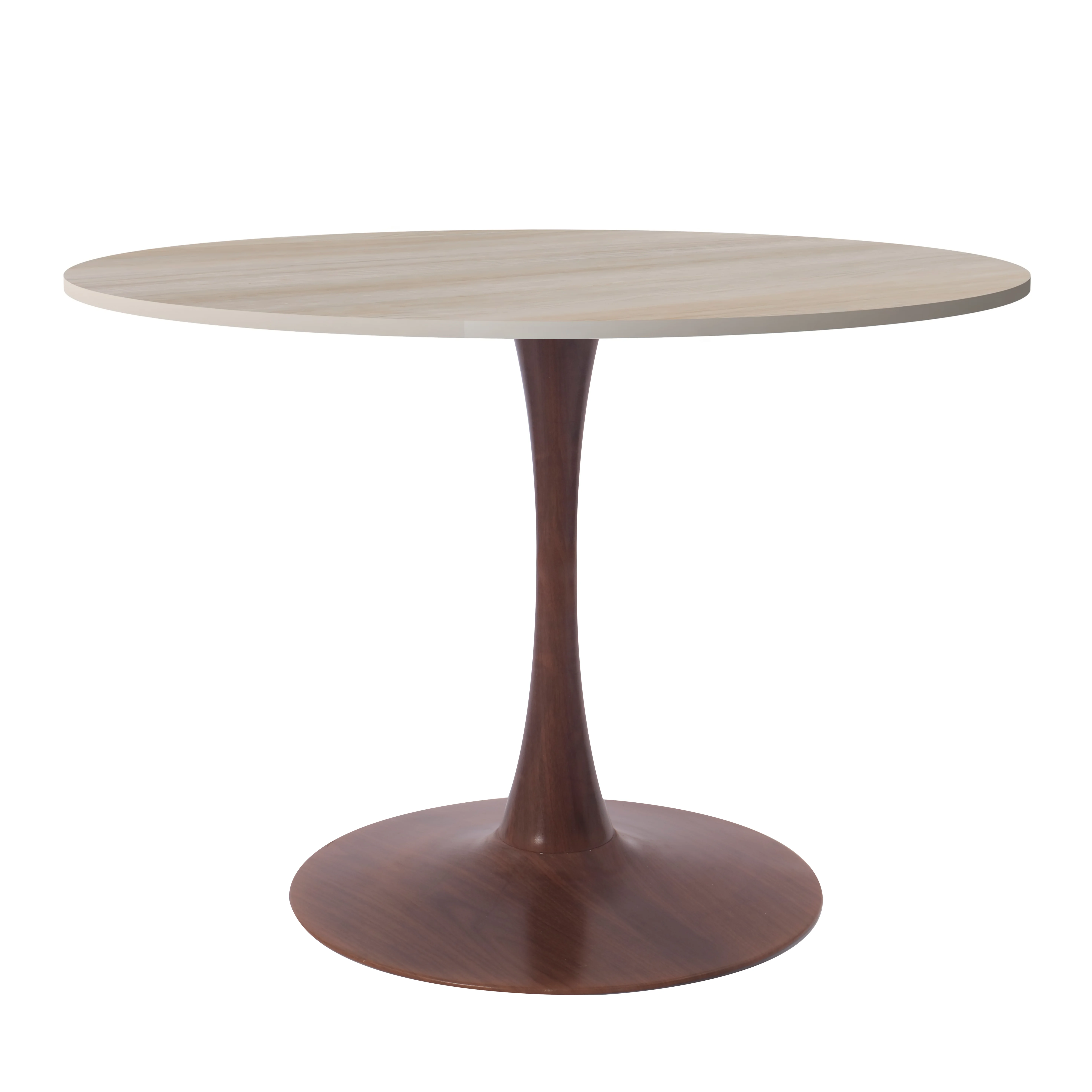 Bristol 35" Round Dining Table Wood Transfer Walnut Base with MDF Natural Wood Top