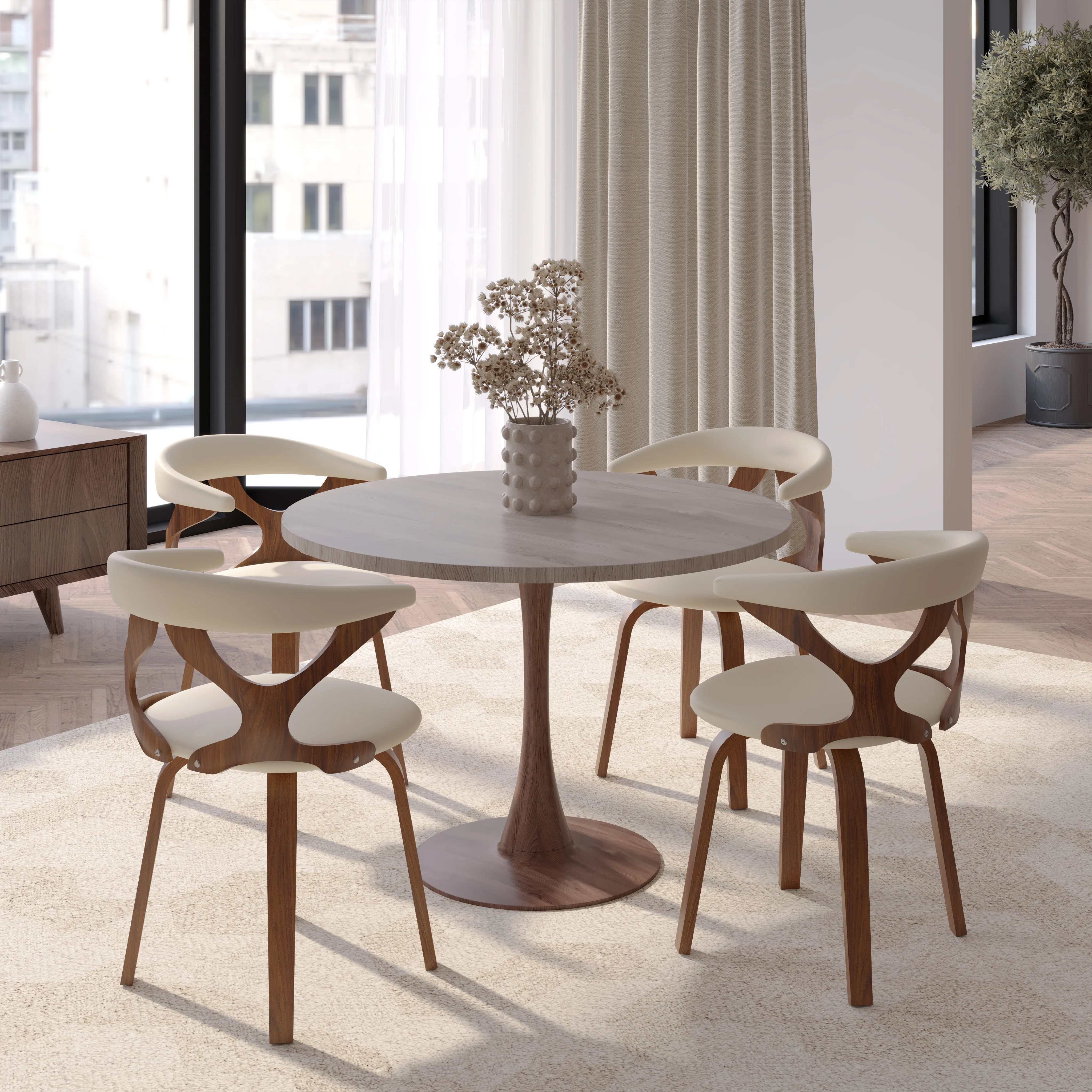 Bristol 35" Round Dining Table Wood Transfer Walnut Base with MDF Natural Wood Top