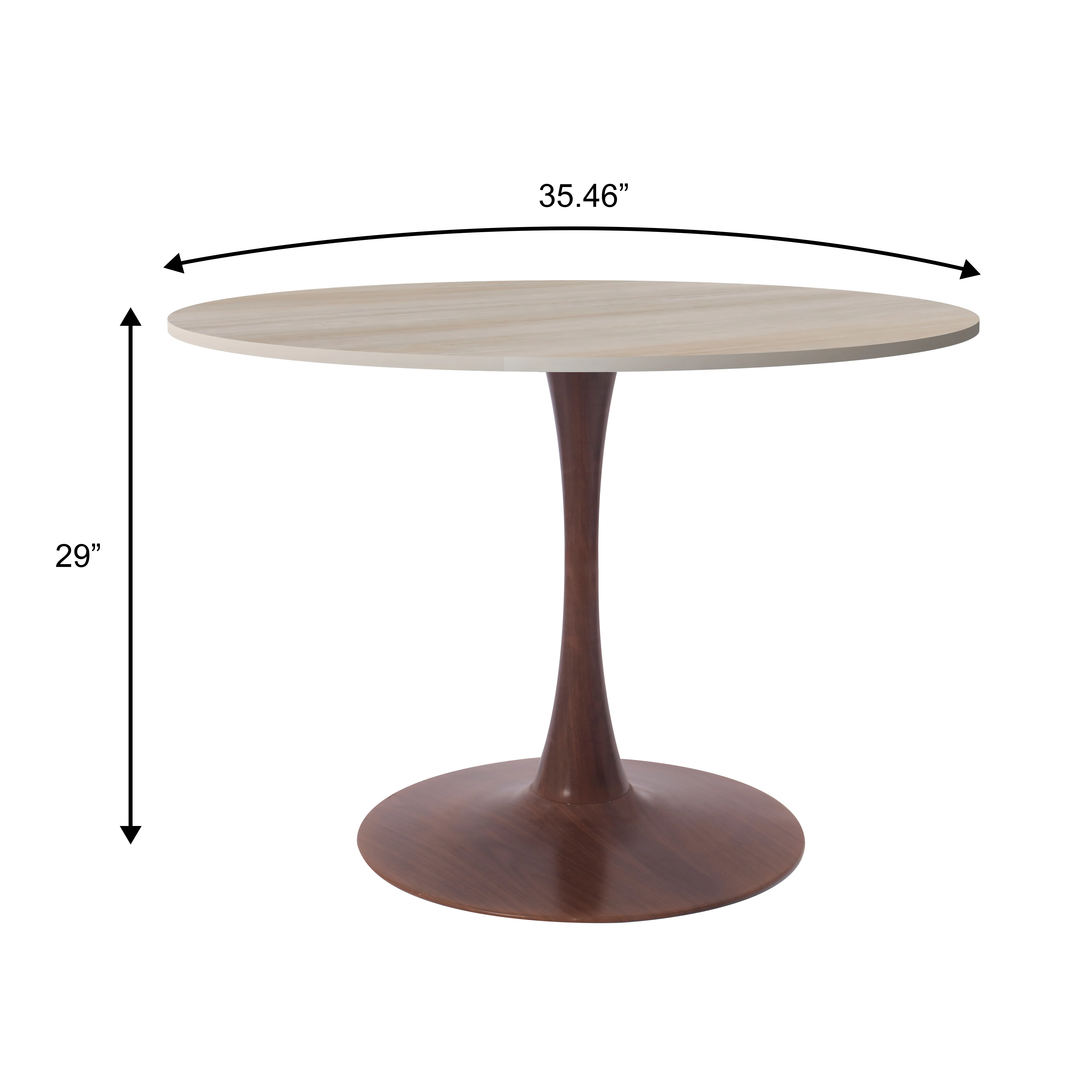Bristol 35" Round Dining Table Wood Transfer Walnut Base with MDF Natural Wood Top
