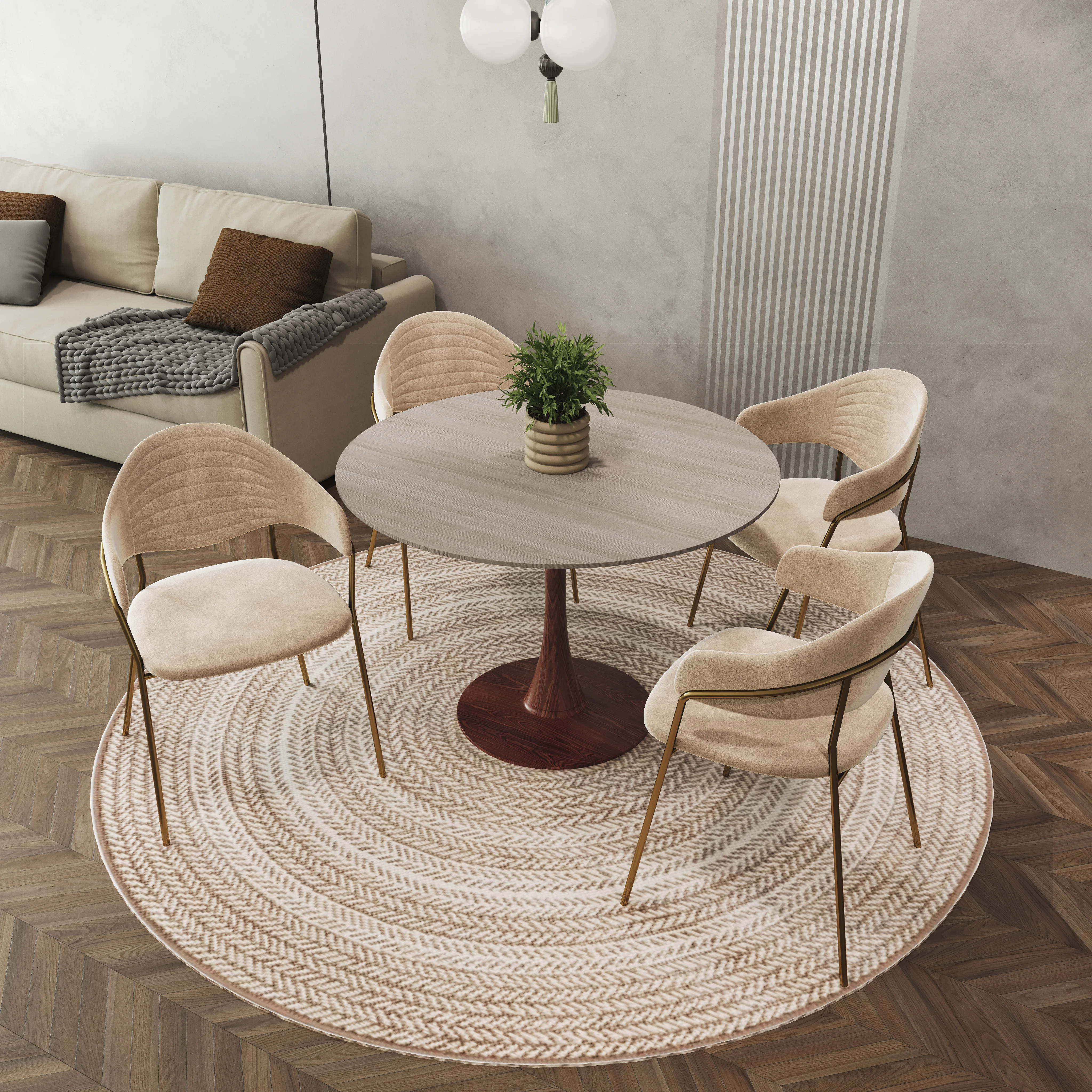 Bristol 35" Round Dining Table Wood Transfer Walnut Base with MDF Natural Wood Top