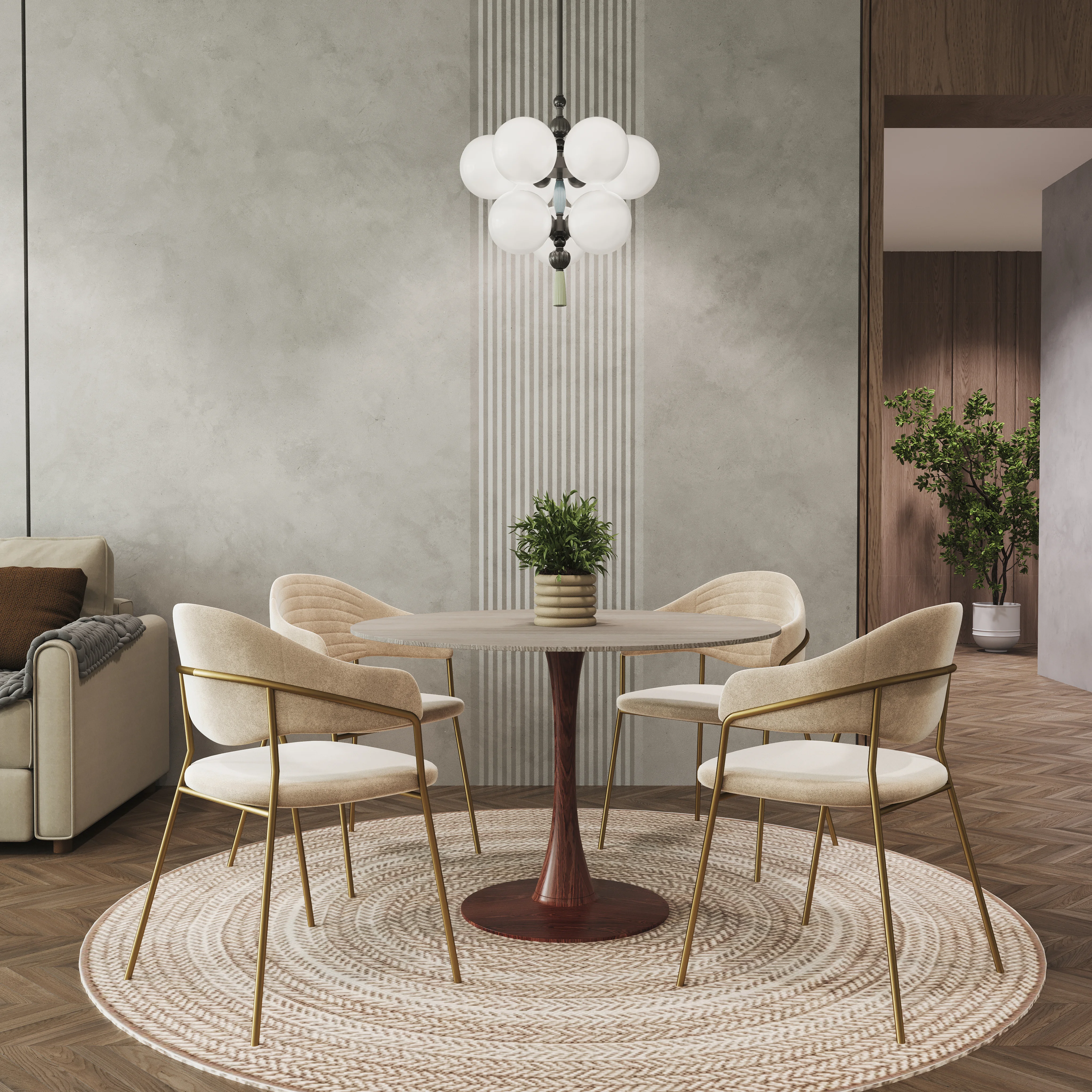 Bristol 35" Round Dining Table Wood Transfer Walnut Base with MDF Natural Wood Top