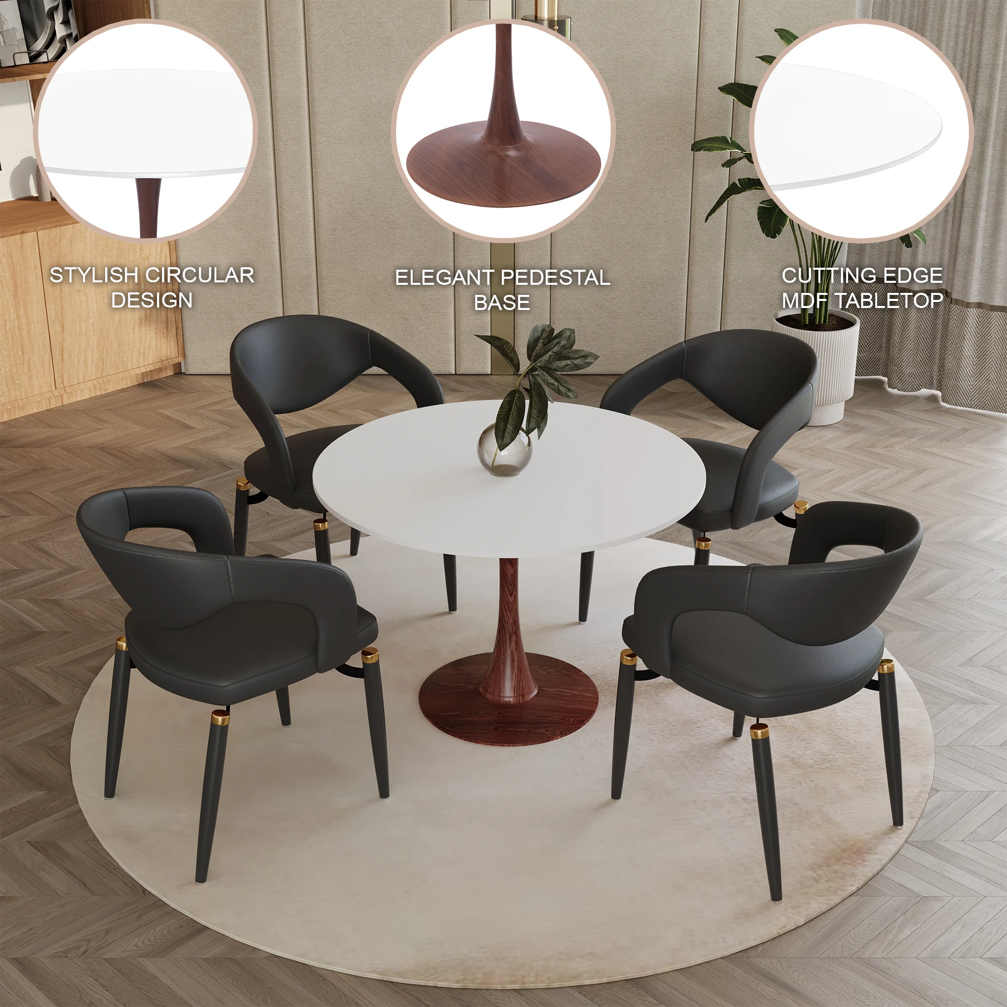 Bristol 35" Round Dining Table Wood Transfer Walnut Base with MDF White Top