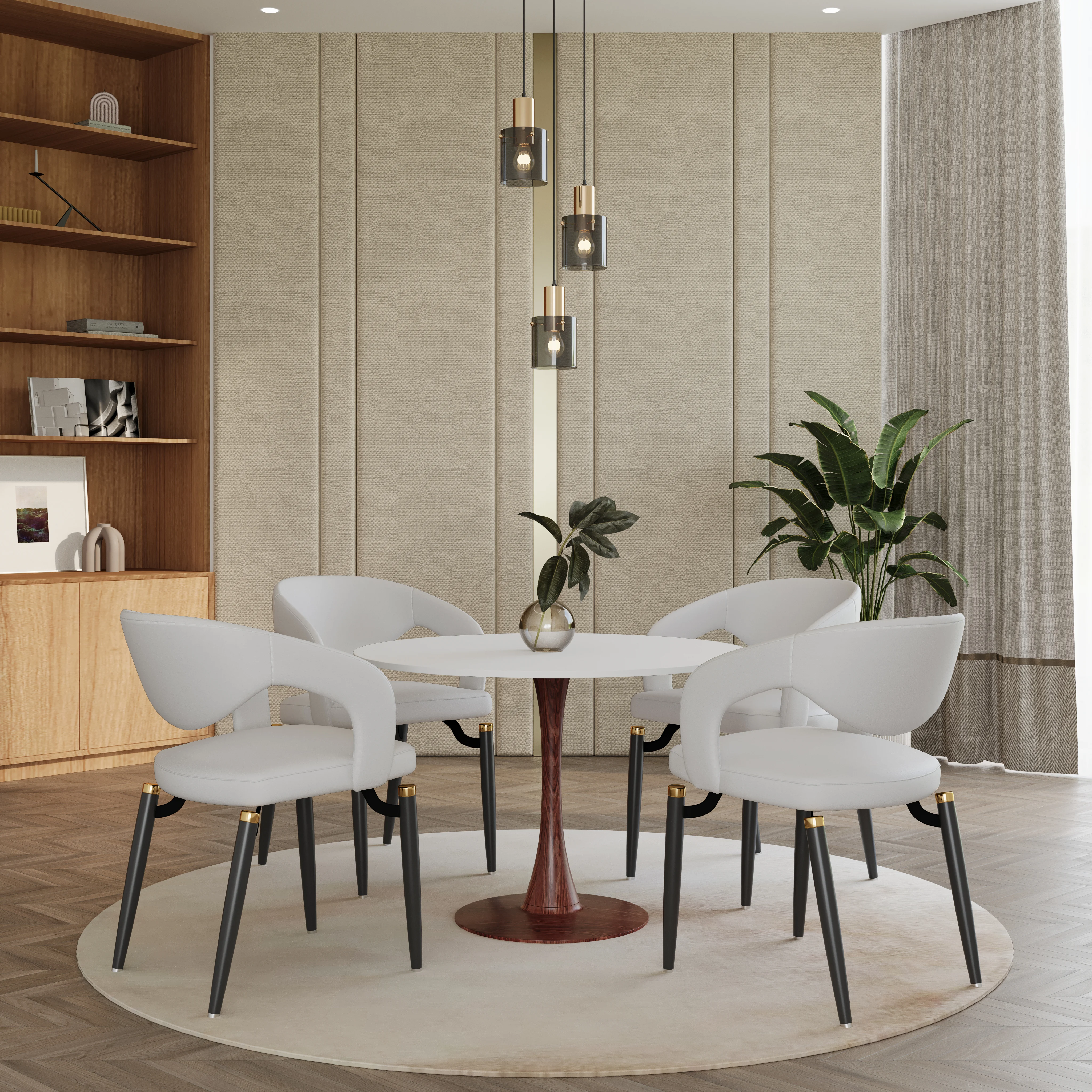 Bristol 35" Round Dining Table Wood Transfer Walnut Base with MDF White Top