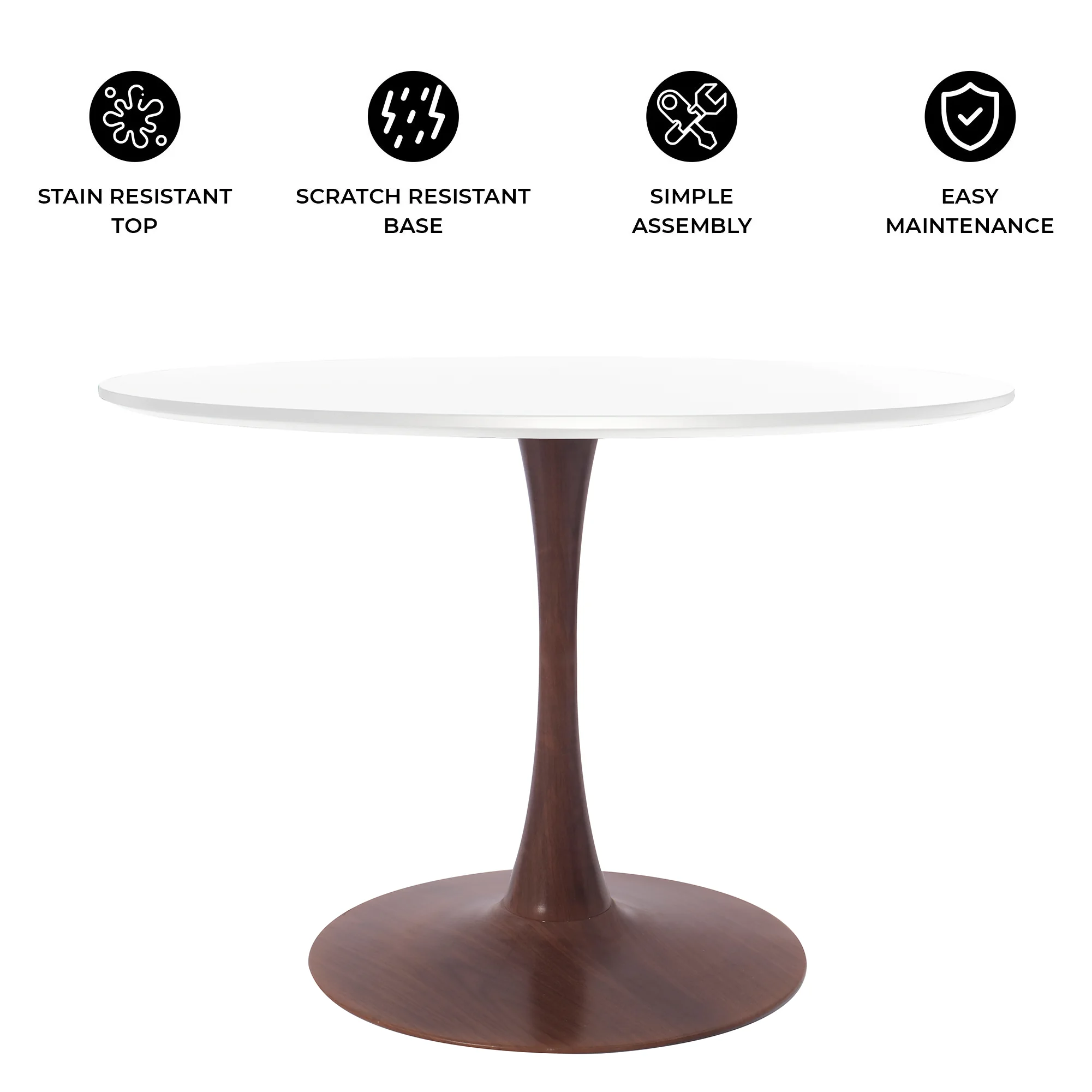 Bristol 35" Round Dining Table Wood Transfer Walnut Base with MDF White Top