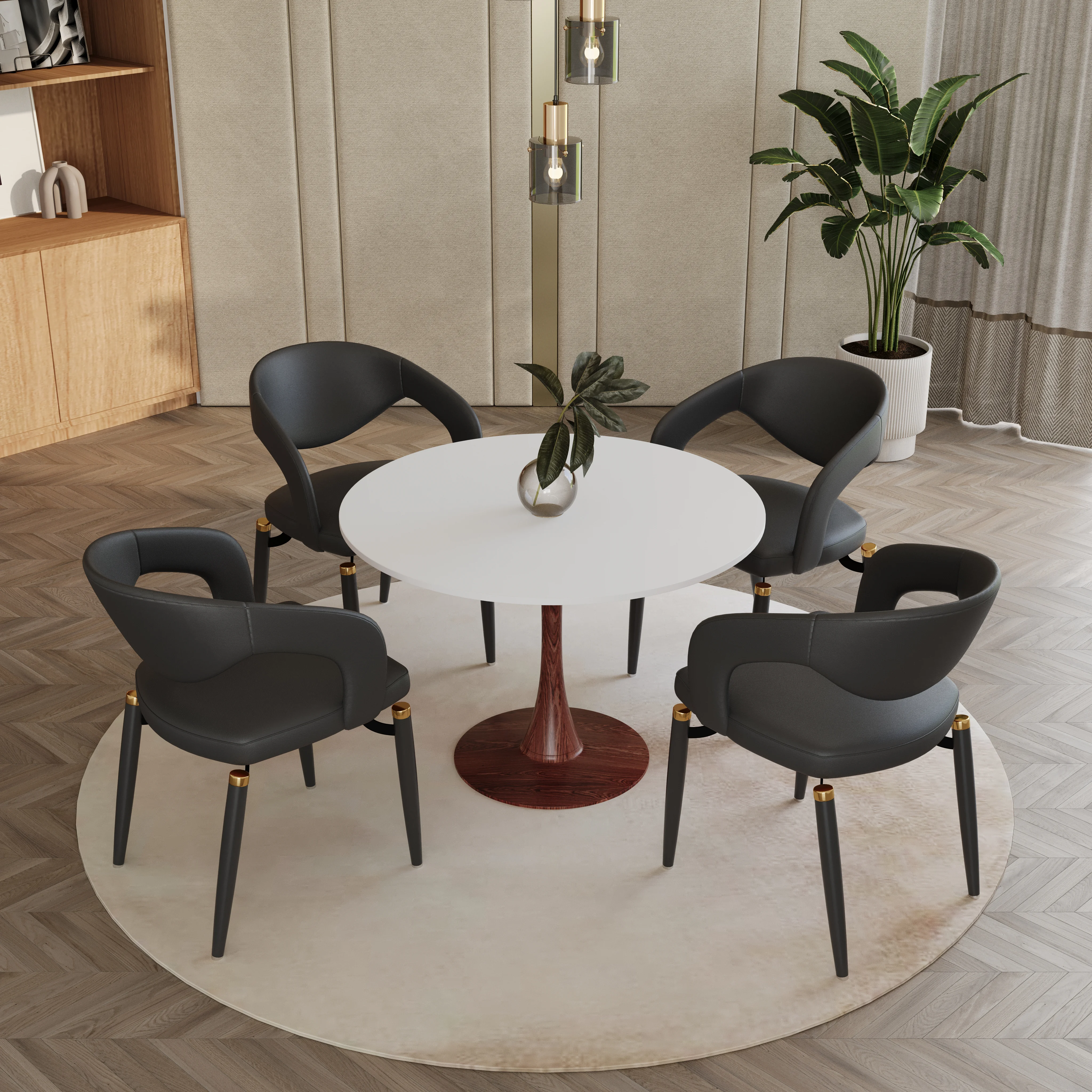 Bristol 35" Round Dining Table Wood Transfer Walnut Base with MDF White Top