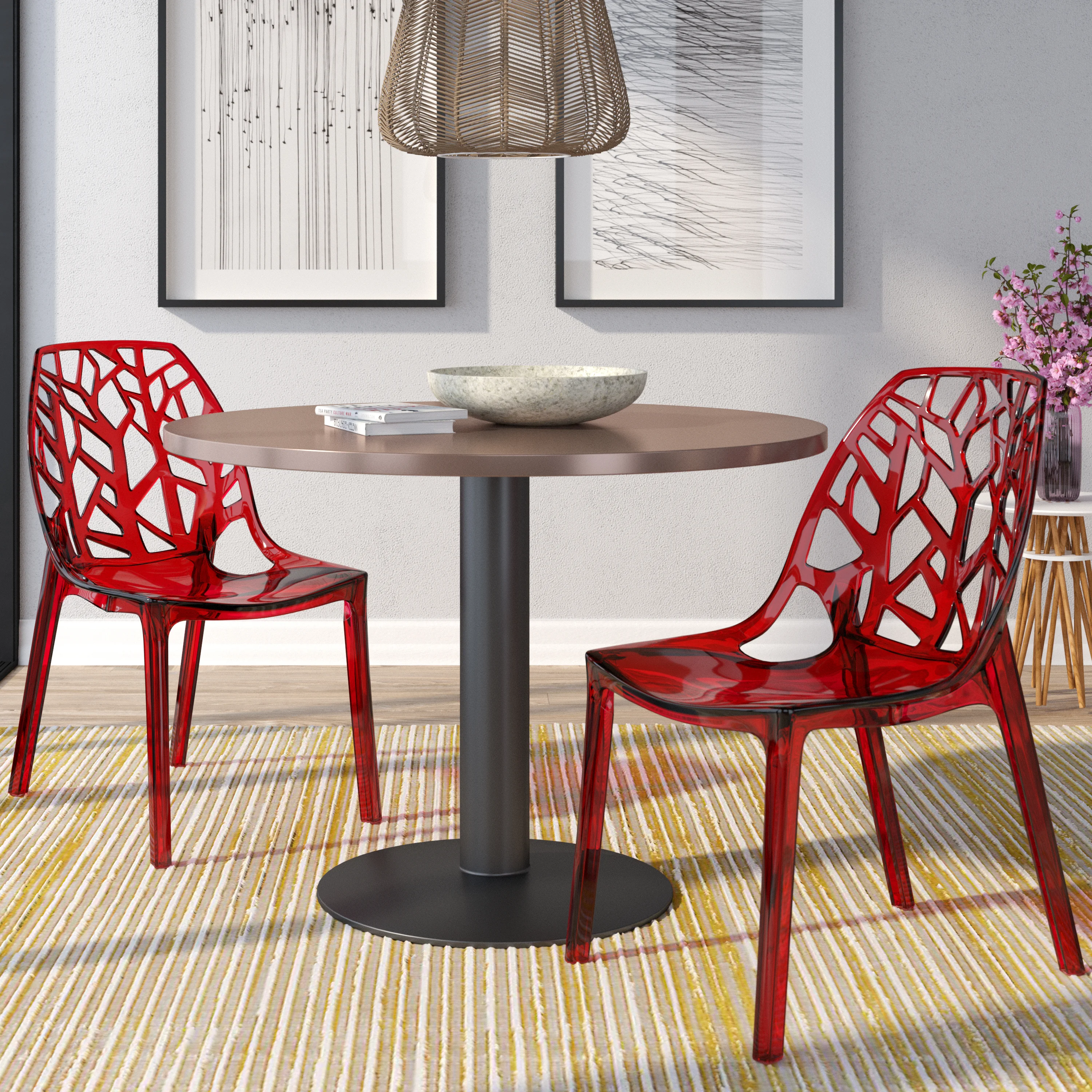 Cornelia Modern Spring Cut-Out Tree Design Stackable Dining Chair