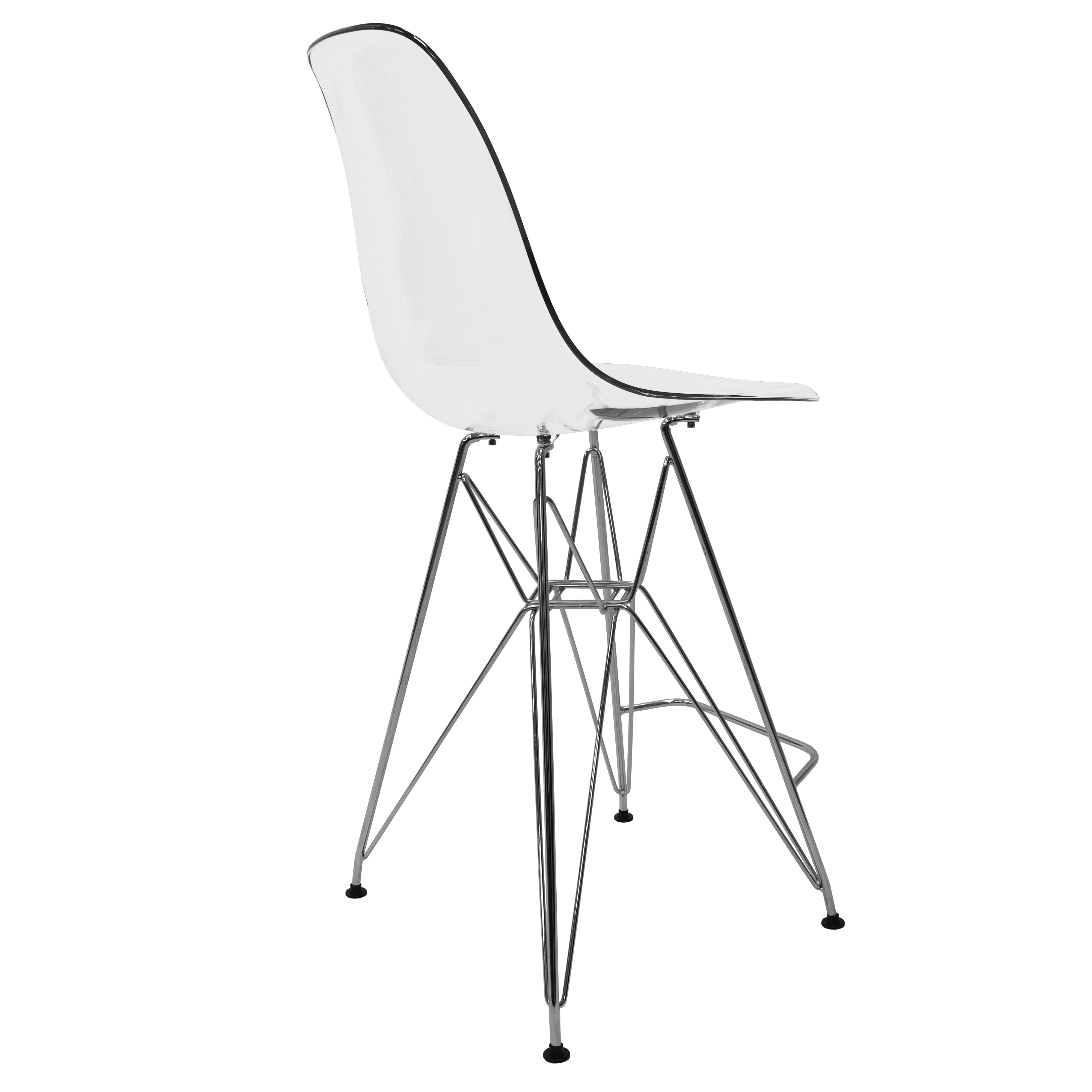 Cresco Modern Acrylic Barstool with Chrome Base and Footrest in Clear