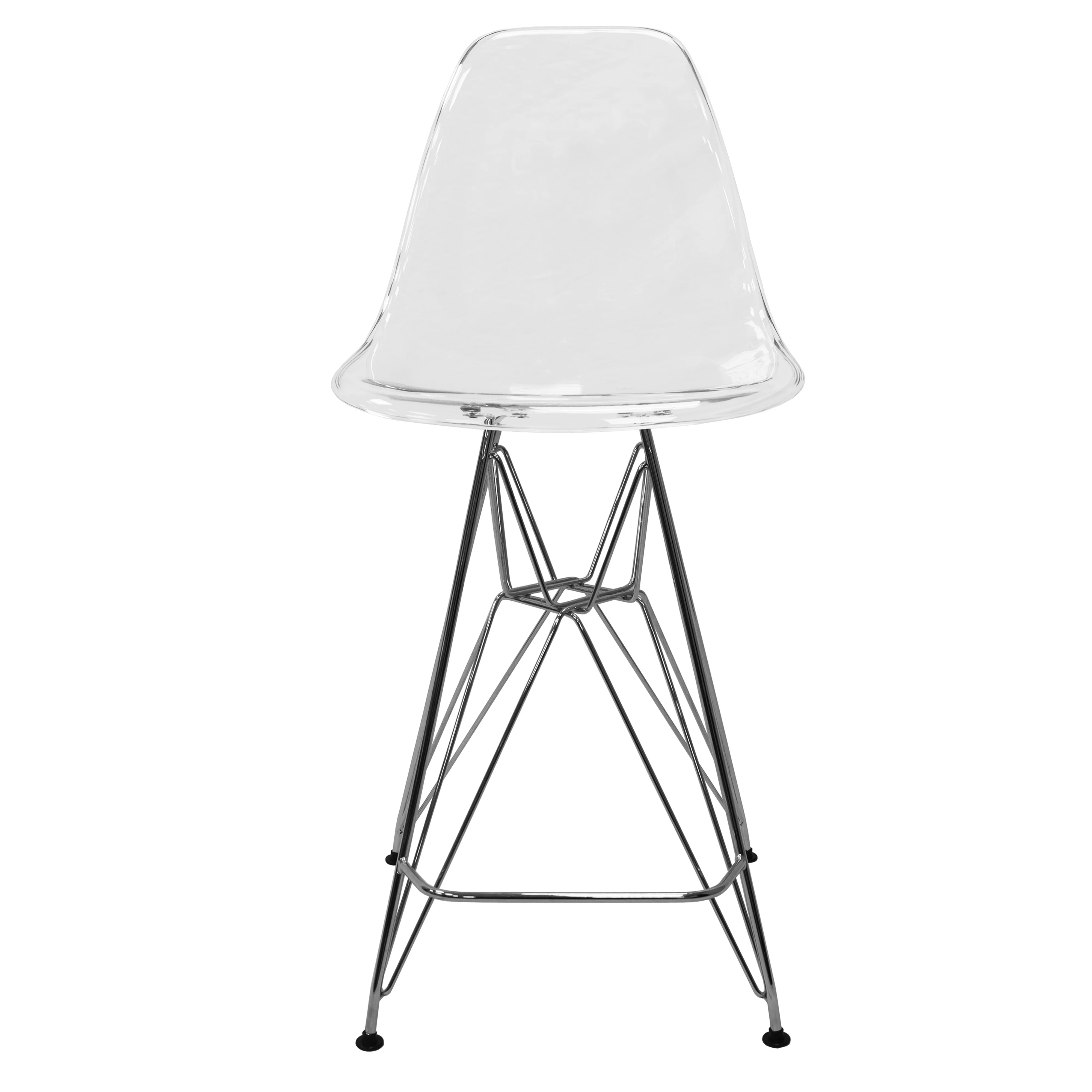 Cresco Modern Acrylic Barstool with Chrome Base and Footrest in Clear