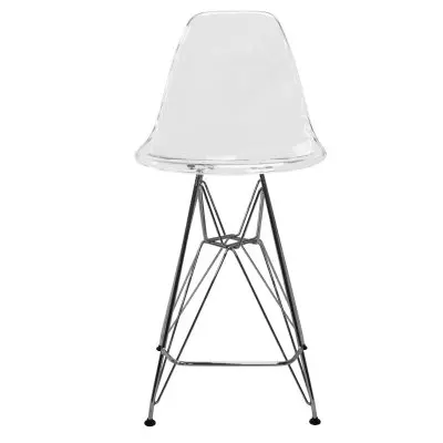 Cresco Modern Acrylic Barstool with Chrome Base and Footrest in Clear