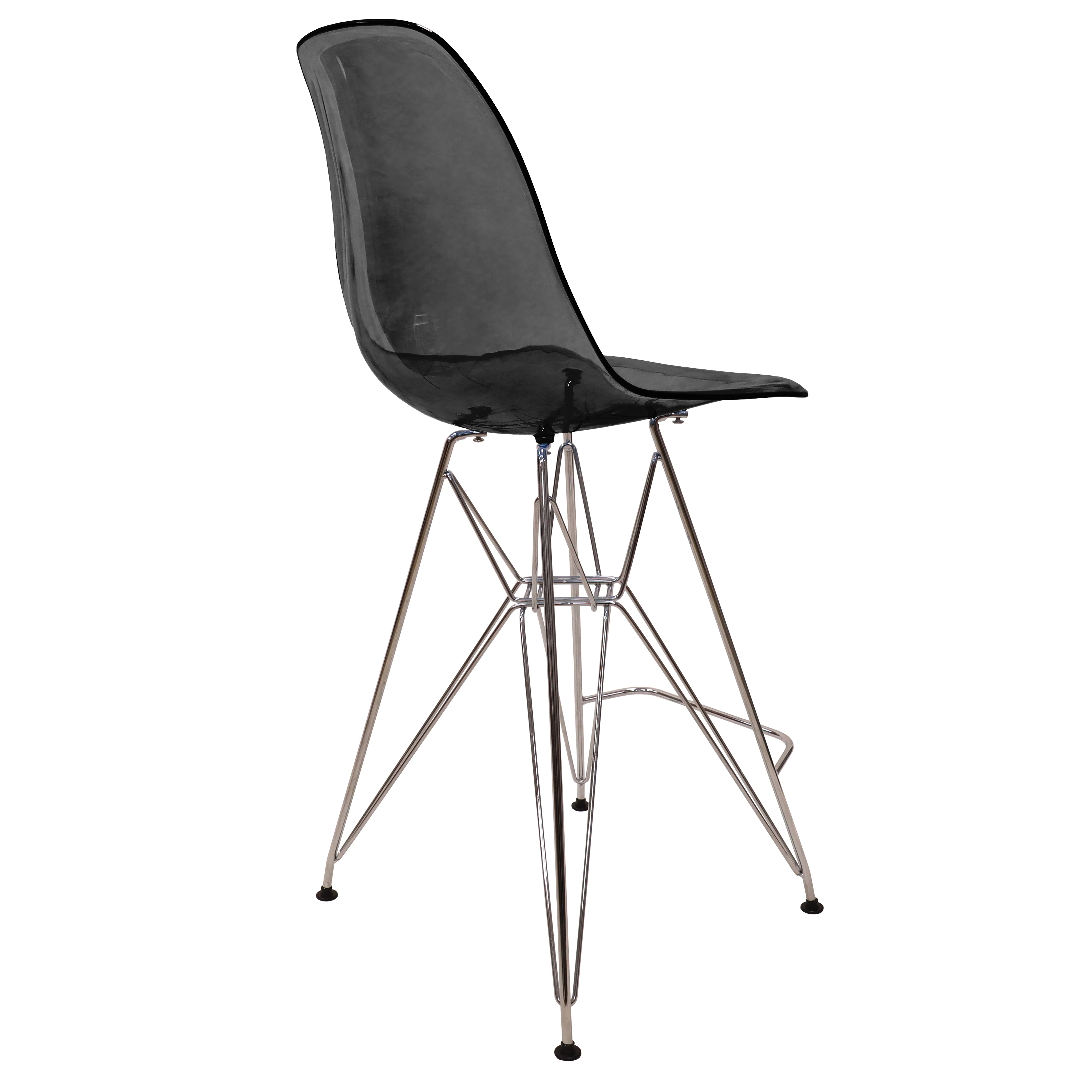 Cresco Modern Acrylic Barstool with Chrome Base and Footrest in Transparent Black
