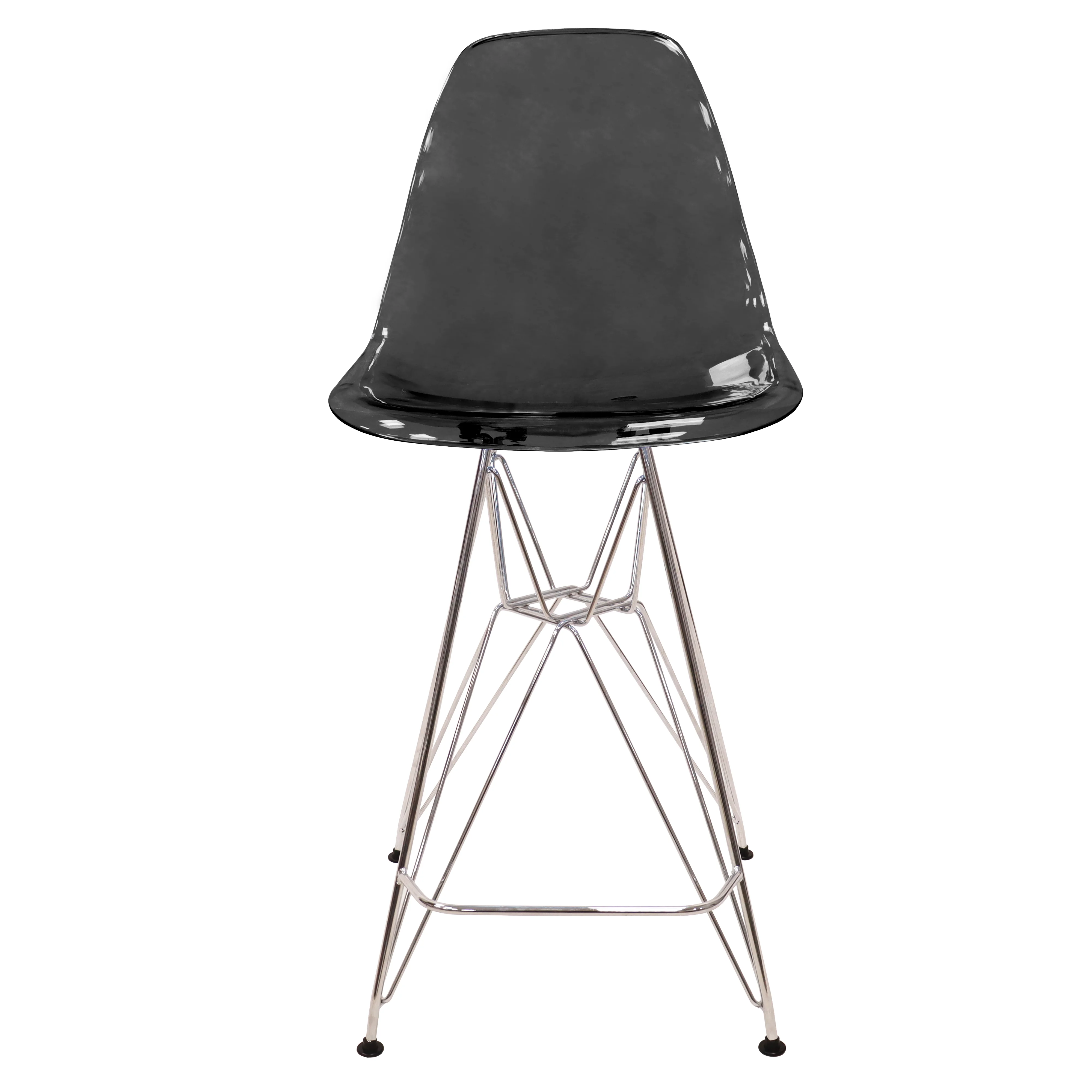 Cresco Modern Acrylic Barstool with Chrome Base and Footrest in Transparent Black