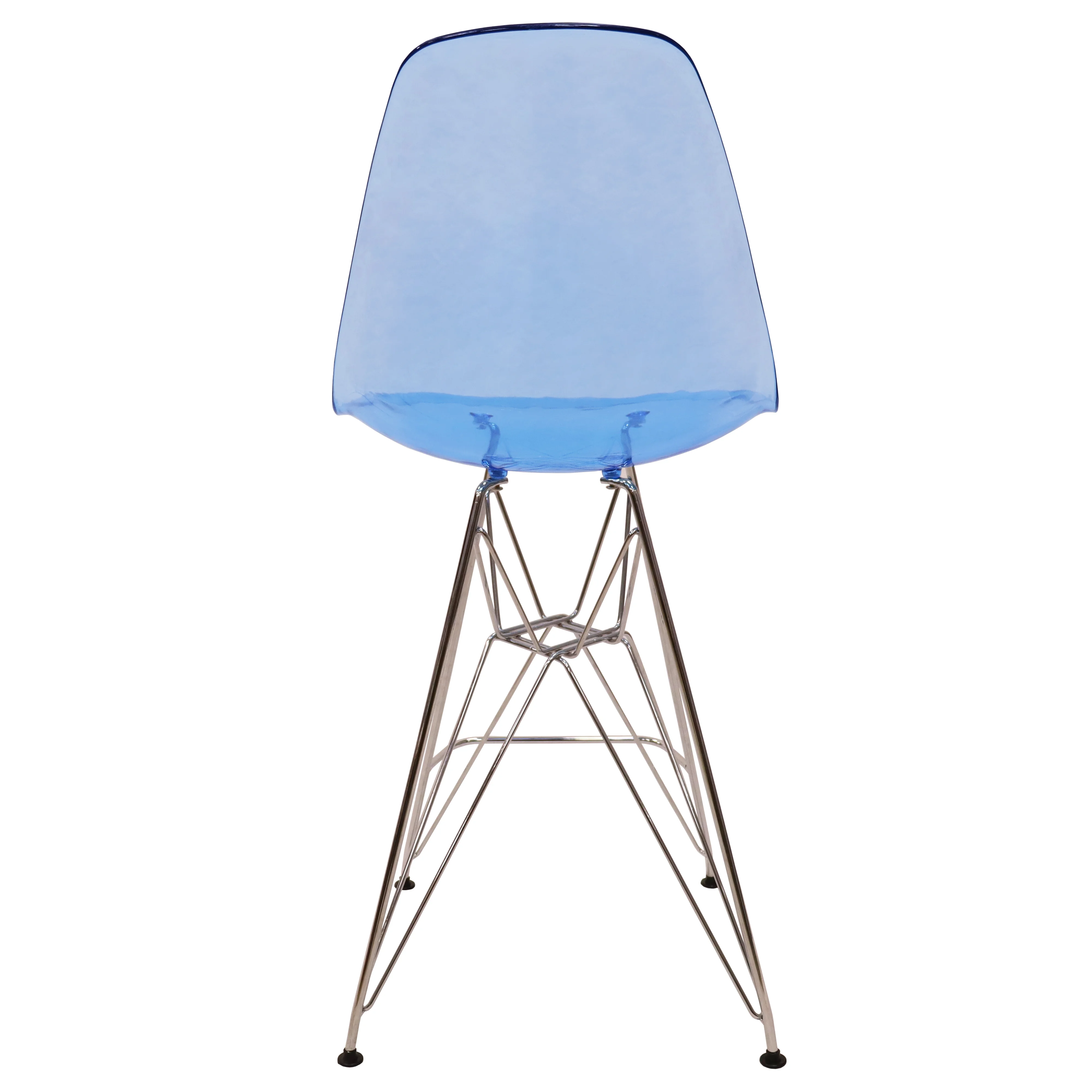 Cresco Modern Acrylic Barstool with Chrome Base and Footrest in Transparent Blue