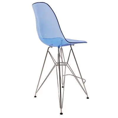 Cresco Modern Acrylic Barstool with Chrome Base and Footrest in Transparent Blue