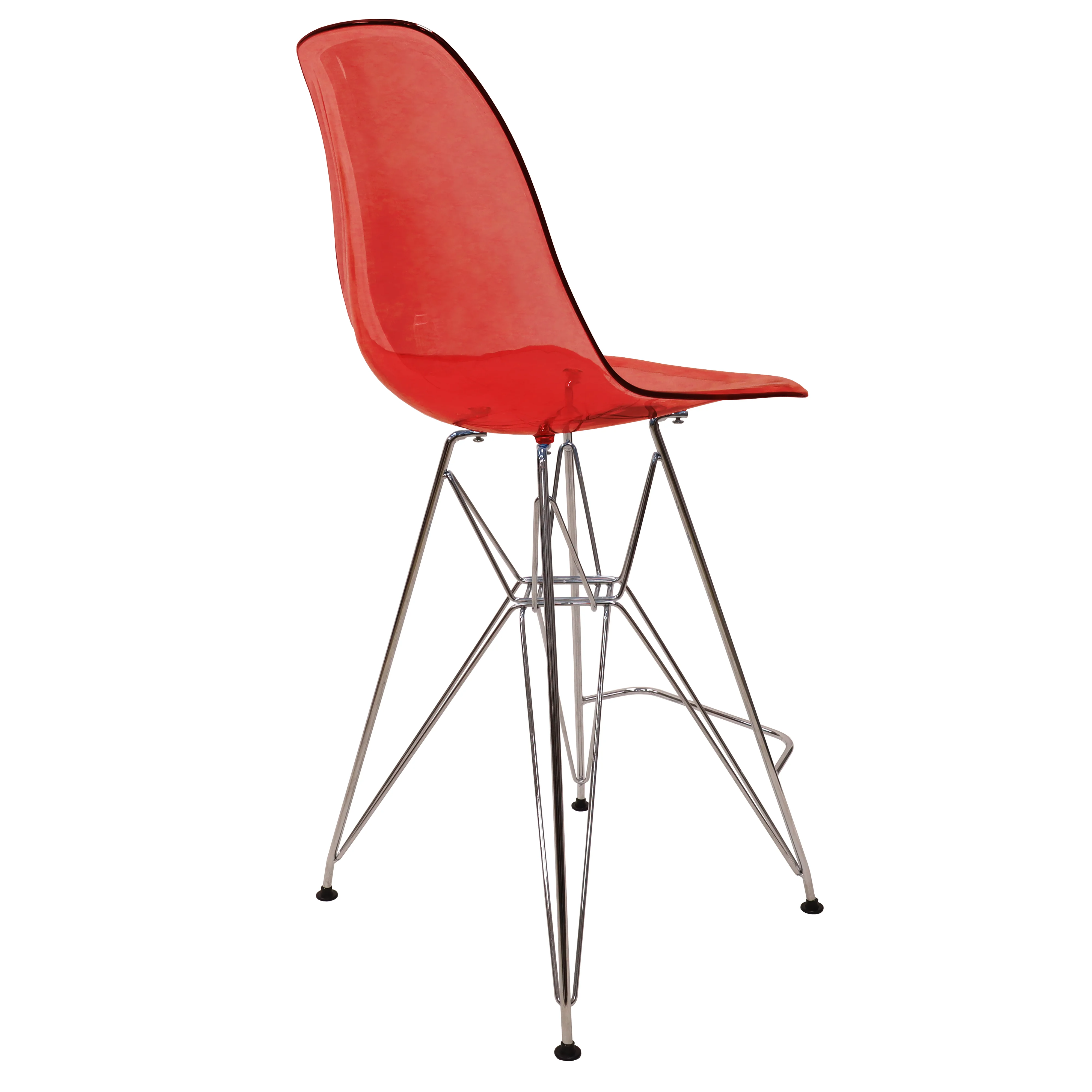 Cresco Modern Acrylic Barstool with Chrome Base and Footrest in Transparent Red