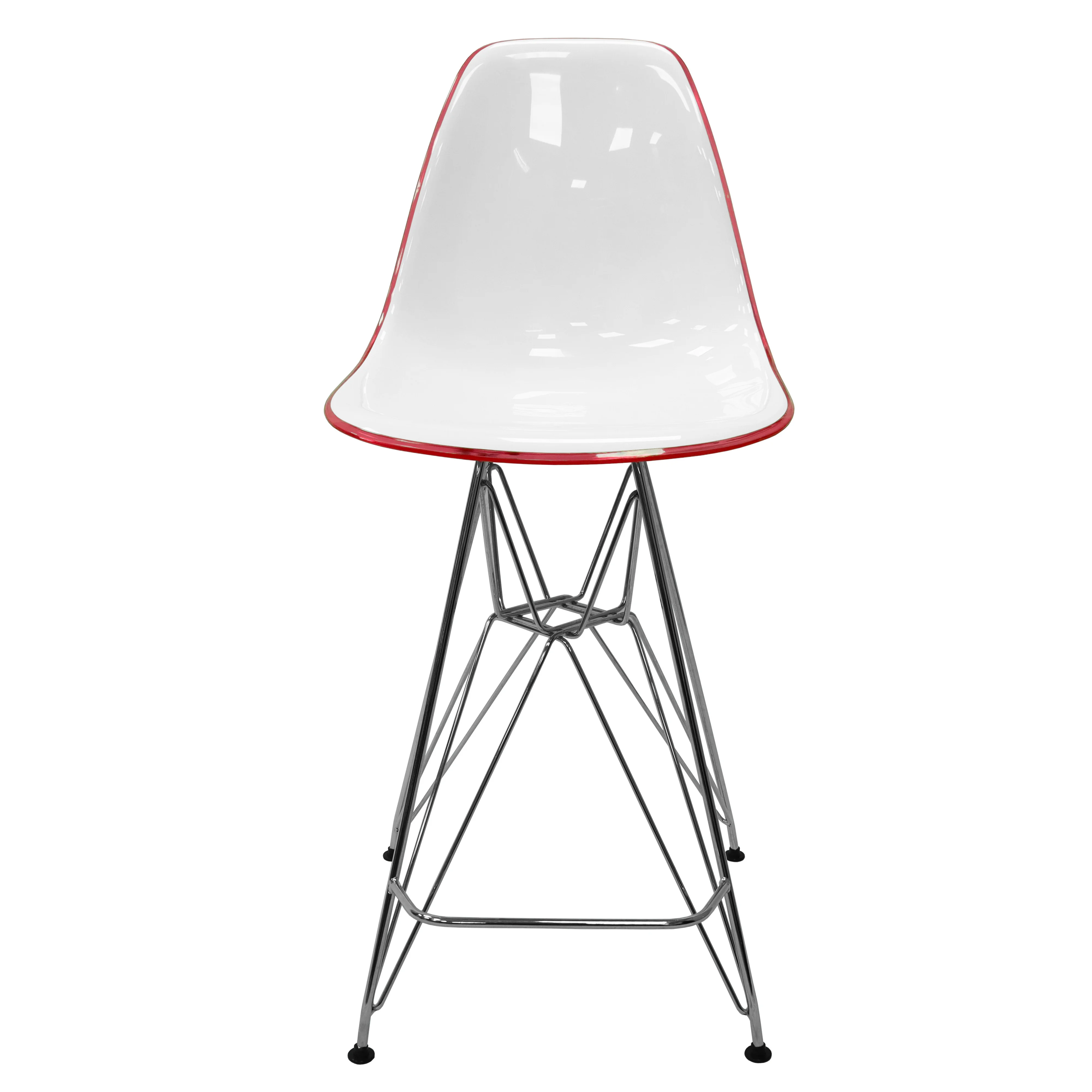 Cresco Modern Acrylic Barstool with Chrome Base and Footrest in White/Red