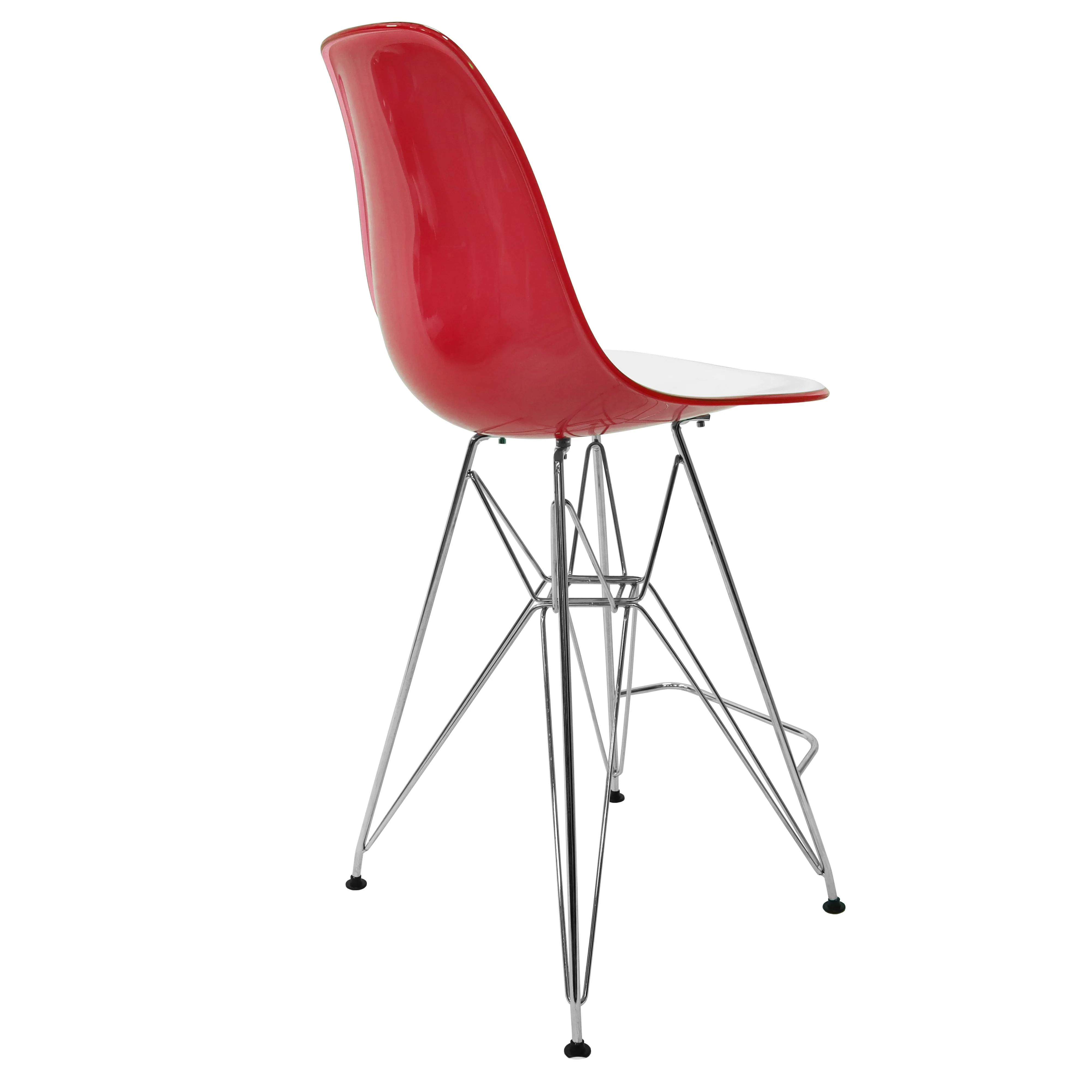Cresco Modern Acrylic Barstool with Chrome Base and Footrest in White/Red