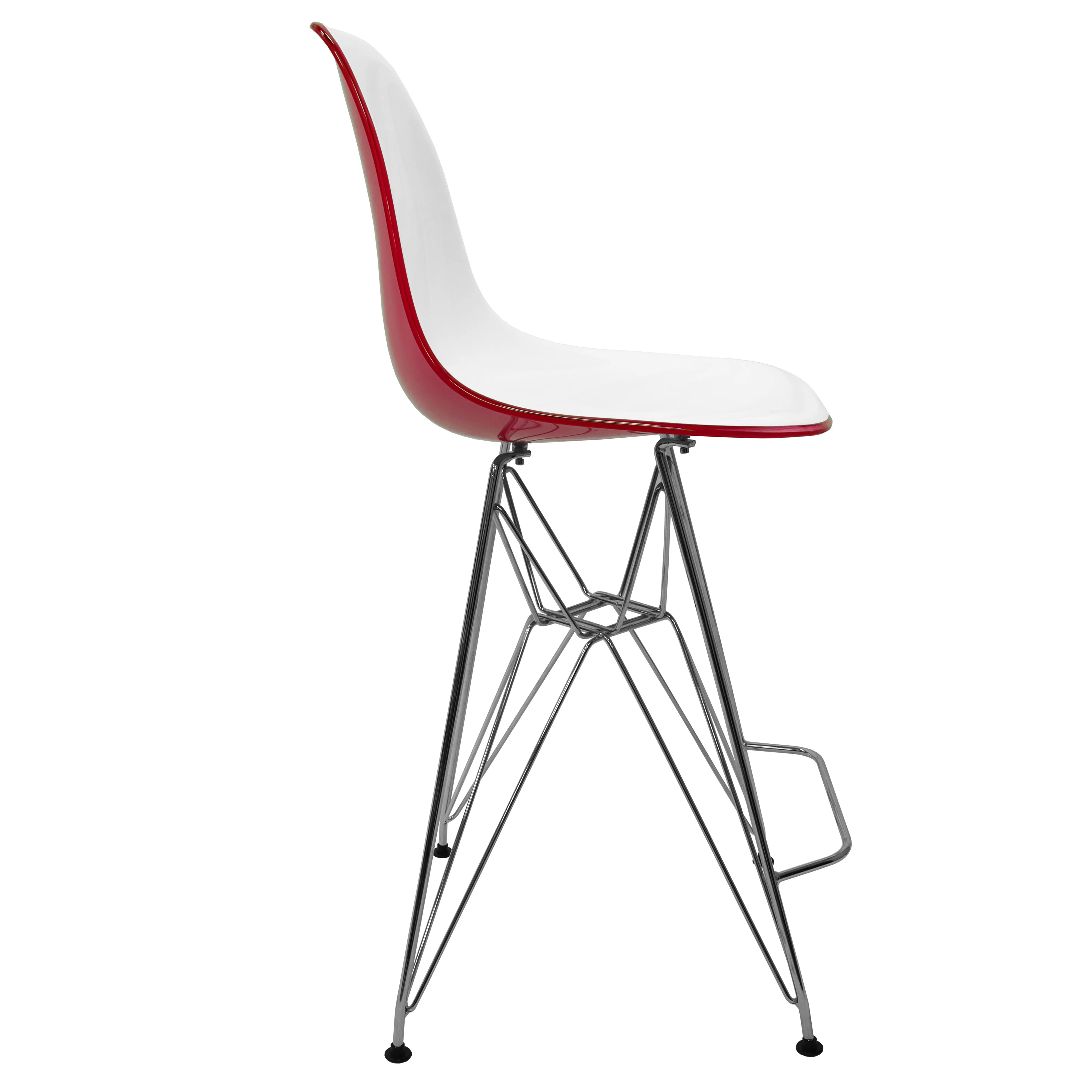 Cresco Modern Acrylic Barstool with Chrome Base and Footrest in White/Red