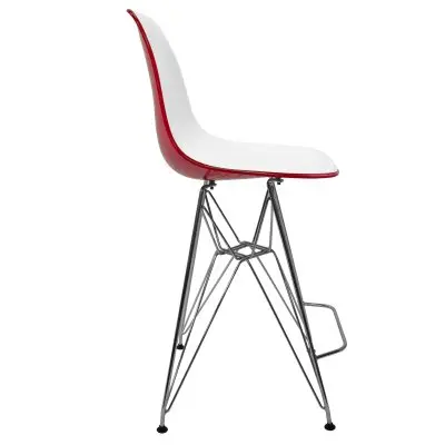 Cresco Modern Acrylic Barstool with Chrome Base and Footrest in White/Red