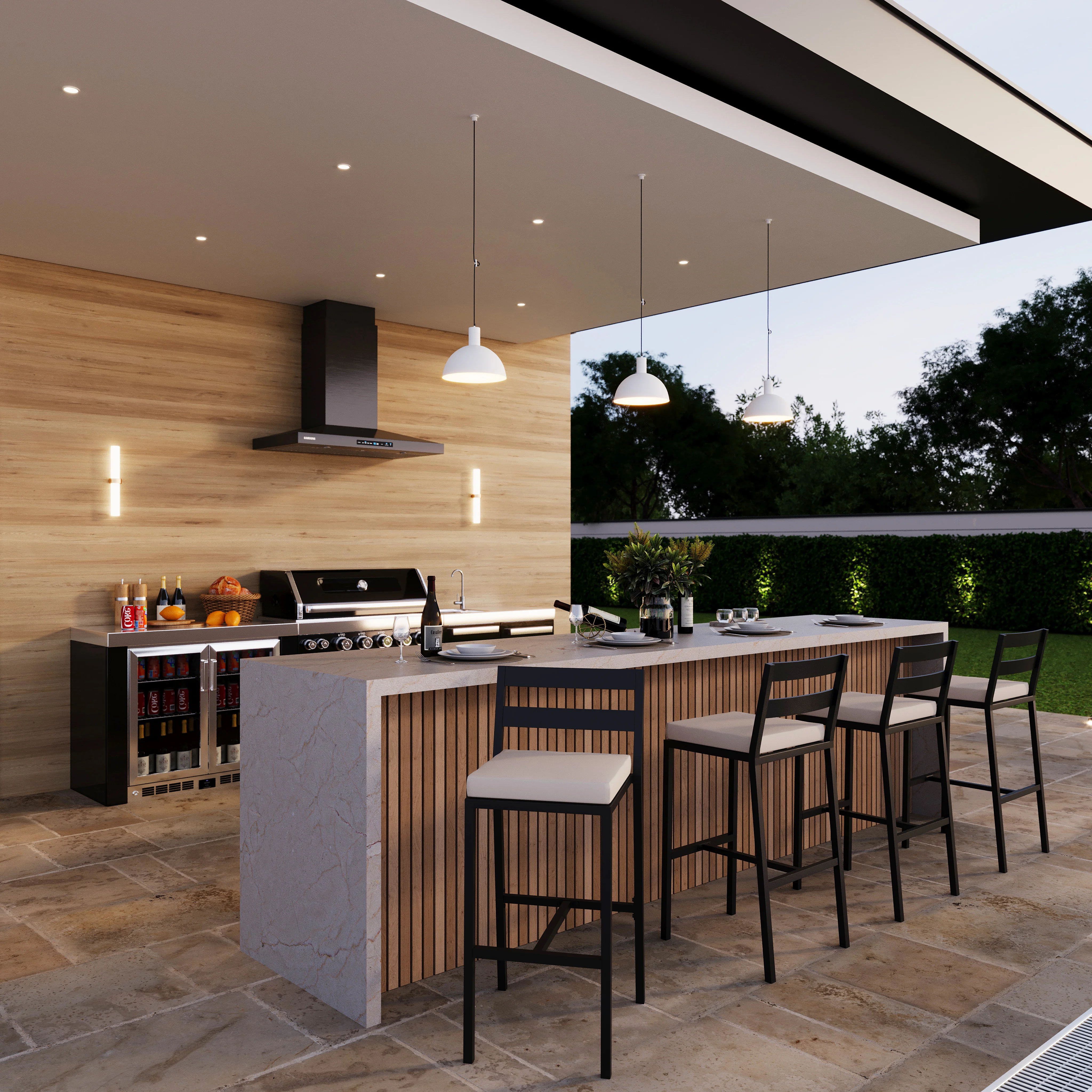 Chelsea Collection Modern Aluminum Outdoor Bar Chair in black with Beige Cushions