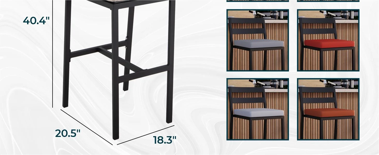 Chelsea Collection Modern Aluminum Outdoor Bar Chair in black with Beige Cushions