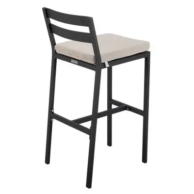 Chelsea Collection Modern Aluminum Outdoor Bar Chair in black with Beige Cushions